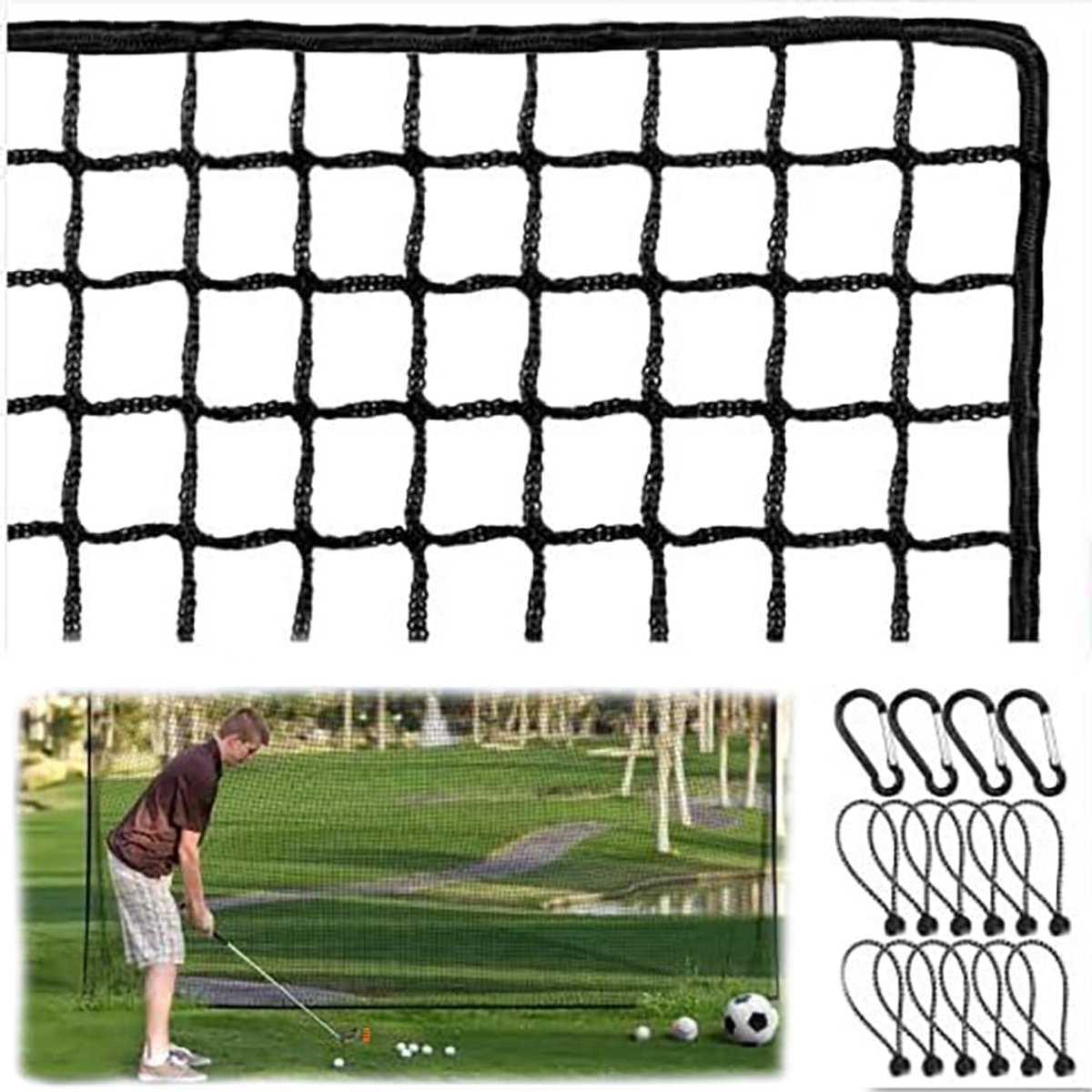NEWFUN Golfnet, 3 x 3 m, golfnet van zwart polyester, draagbaar net voor rackets, training voor honkbal en hockey - ShopVlot