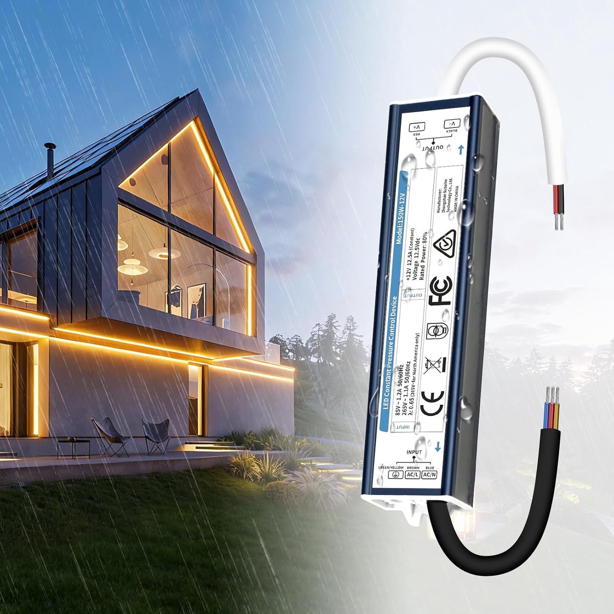 KSIBNW LED Transformer 12V 150W 12.5A Power Adapter IP67 Waterproof Outdoor Transformer, Driver 230V AC to DC 12Volt - ShopVlot