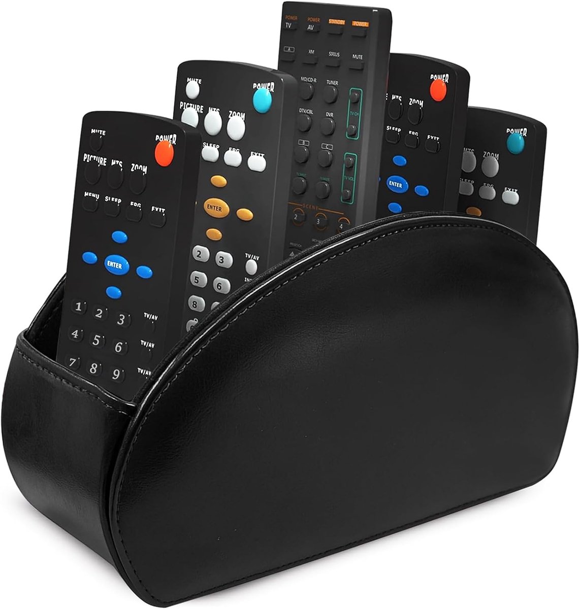 KAIYAYA Remote Control Holder with 5 Pockets Leather Remote Control Holder Black Large Multifunction Remote Control - ShopVlot