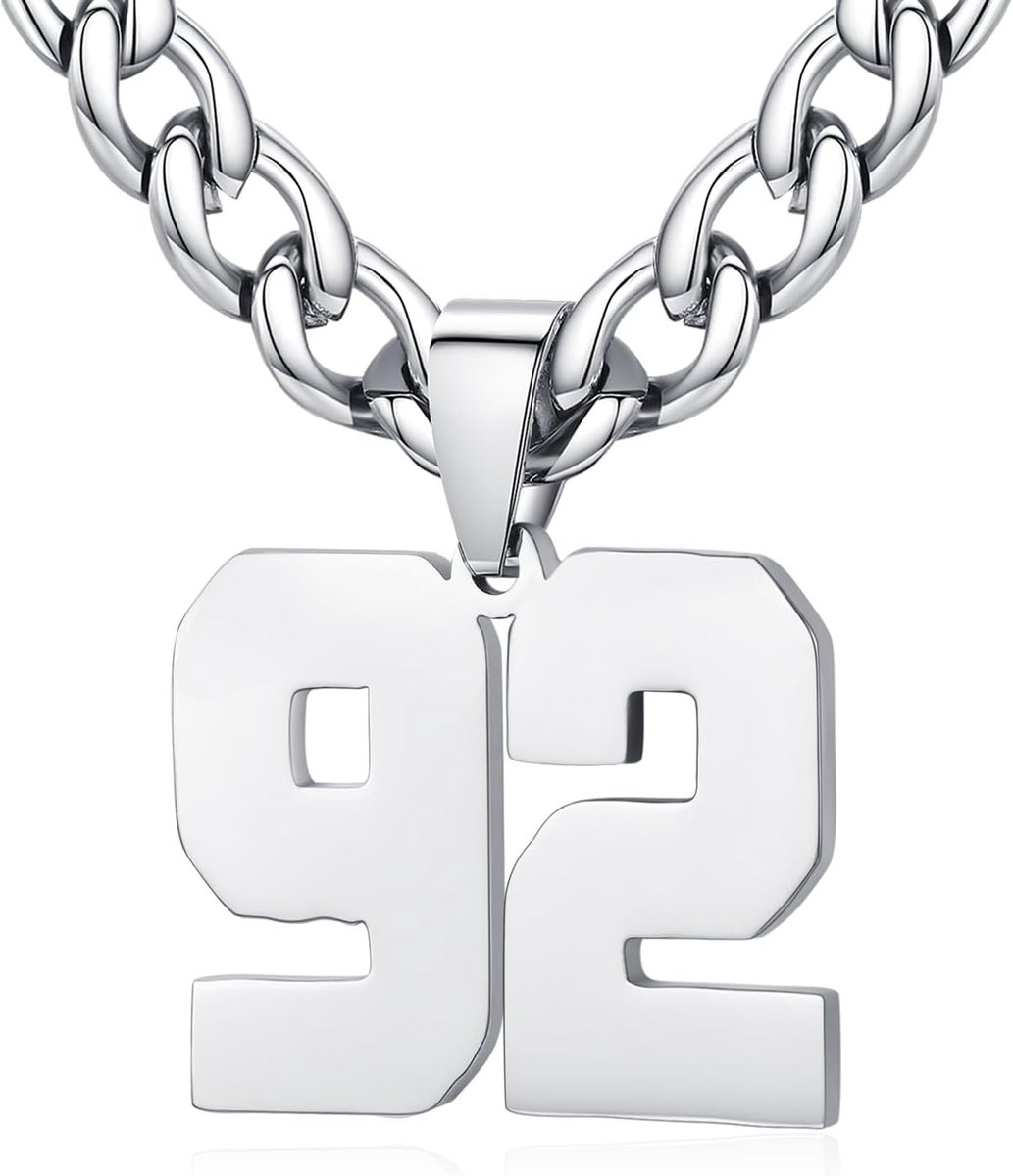 Mens Ladies Stainless Steel 0-99 Number Pendant Lucky Number Jersey Number Athlete Necklace Personalized with 6mm Wide - ShopVlot