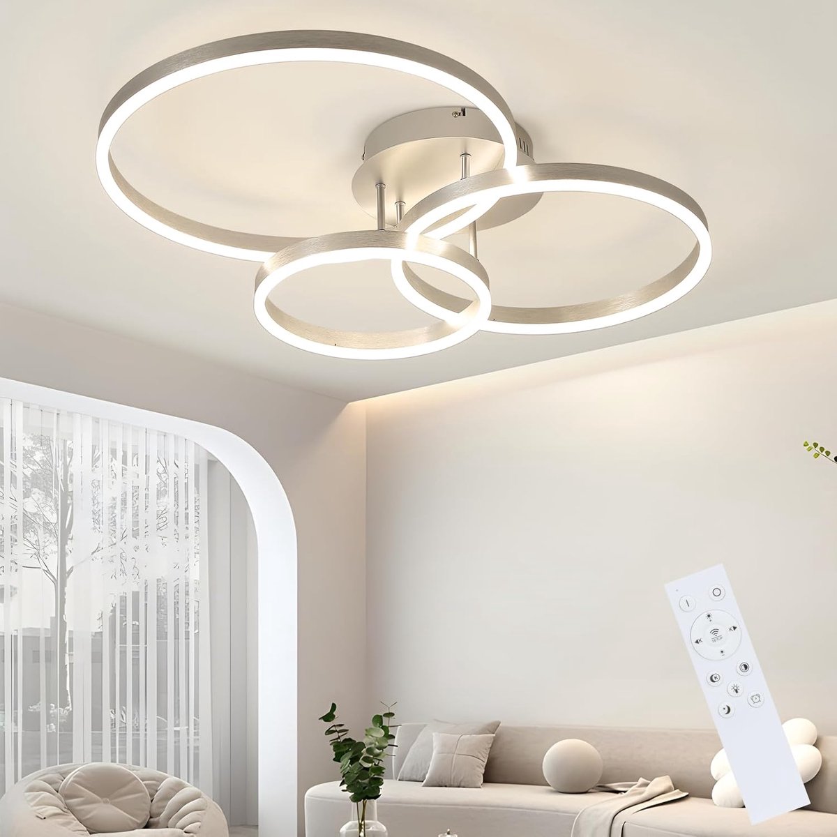 ZMH LED Ceiling Light Ceiling Light Living Room: 74W Dimmable Living Room Lamp 82cm Silver Modern Design Bedroom Lamp - ShopVlot