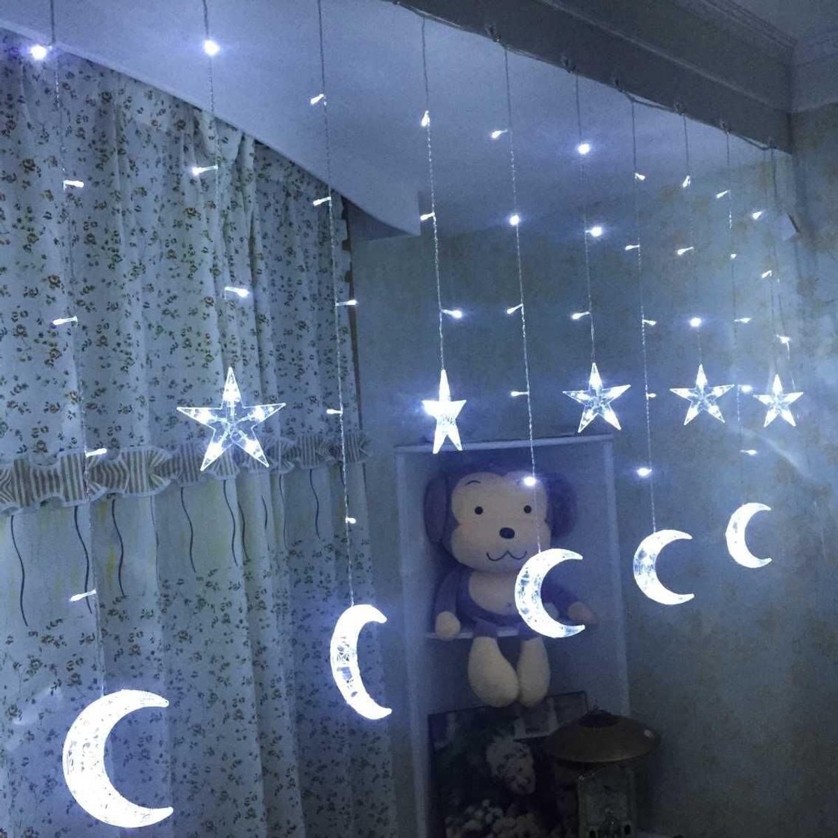 Christmas Curtain Moon & Star 2 Meters - Cool White - ShopVlot
