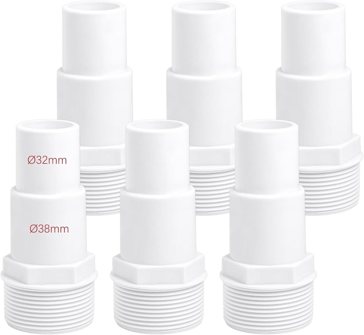 Set of 6 connecting pieces for pool hoses, Ø 32/38 mm, pool connections, 1.5 inch, white - ShopVlot