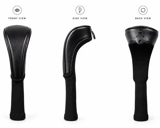 Classic Black Golf Headcovers - Golf Club Cover Zwart Leer - Premium Driver, Fairway & Hybrid Set - Headcovers - Golf Spullen- Golf Accessoires - Golf Headcovers — afbeelding 4