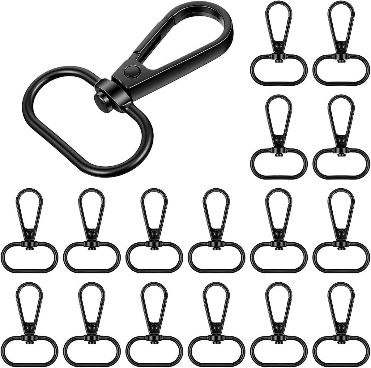 16 stuks karabijnhaken sleutelhangers zwarte karabijnhaak met D-ring - ShopVlot