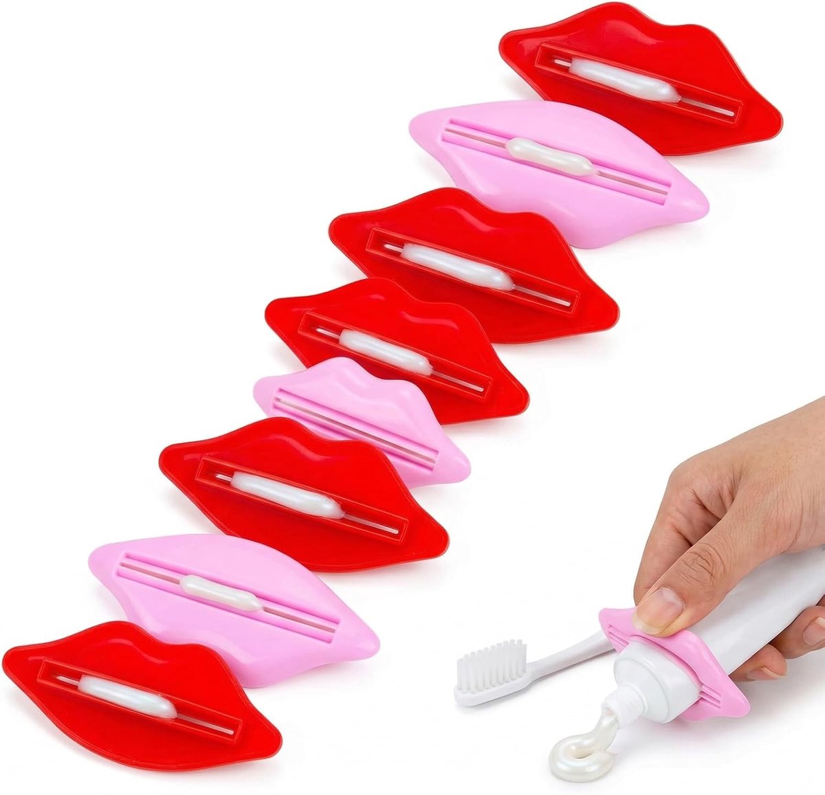 Tubeknijpers set 8 stuks - kunststof - nude roze en rood - efficiënt gebruik voor tubes - ShopVlot