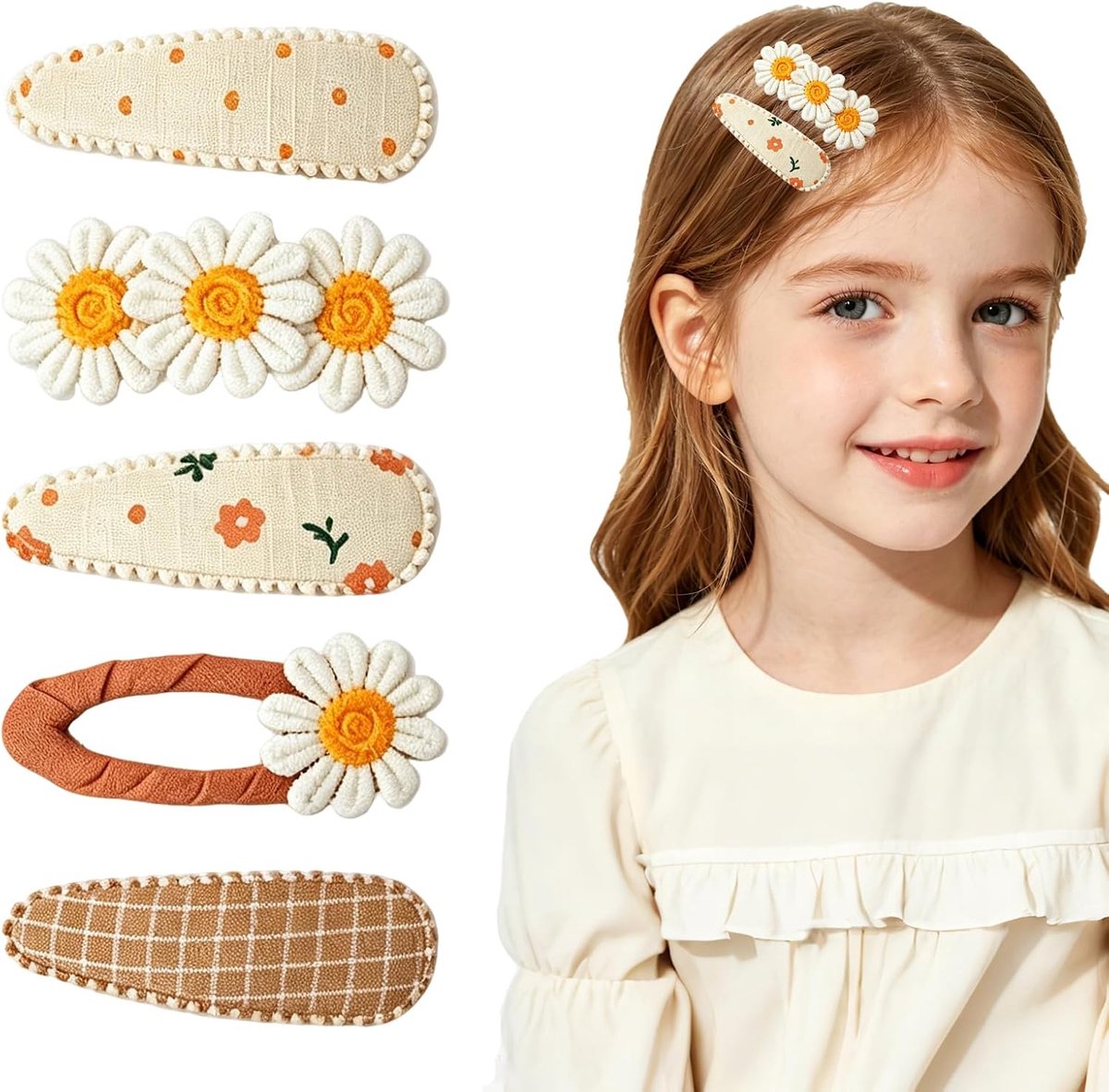 Haarspelden meisjes 5 stuks - pastelroze madeliefjes - antislip voor fijn haar - veilige grip voor dagelijks gebruik - ShopVlot