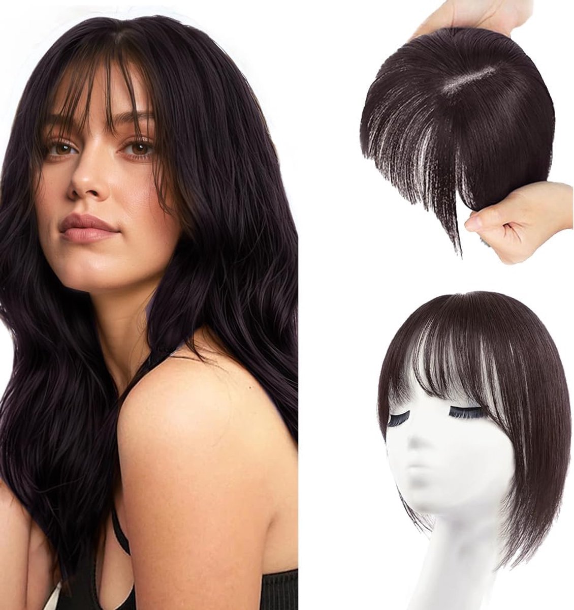 Bangs Clip Natuurlijke Franse Pony - Bruin-Zwart - Hoge kwaliteit synthetisch haar - Direct volume en dekking - ShopVlot