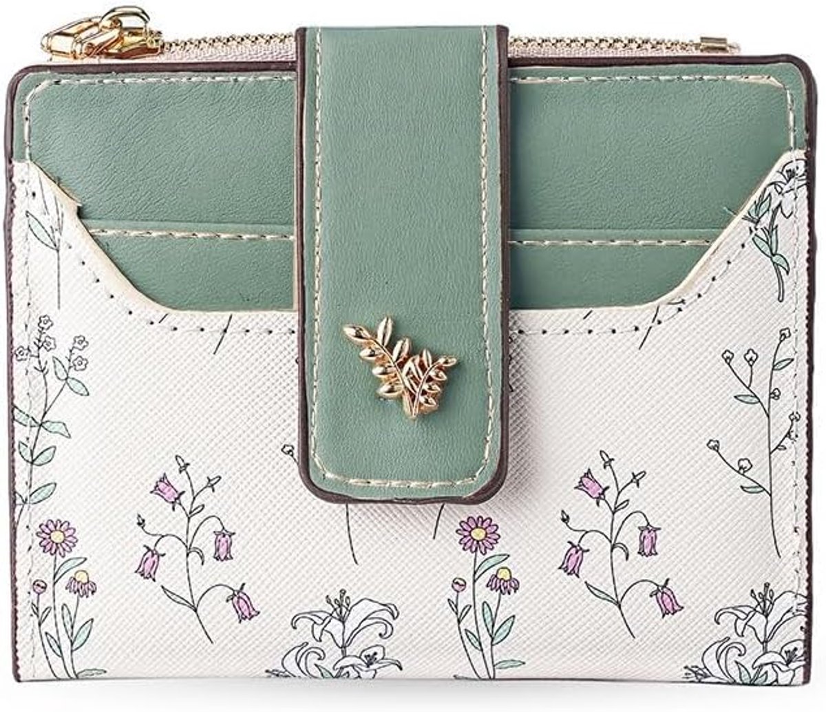 Portemonnee dames - klein - leer - opvouwbaar - elegant bloemenpatroon - ShopVlot