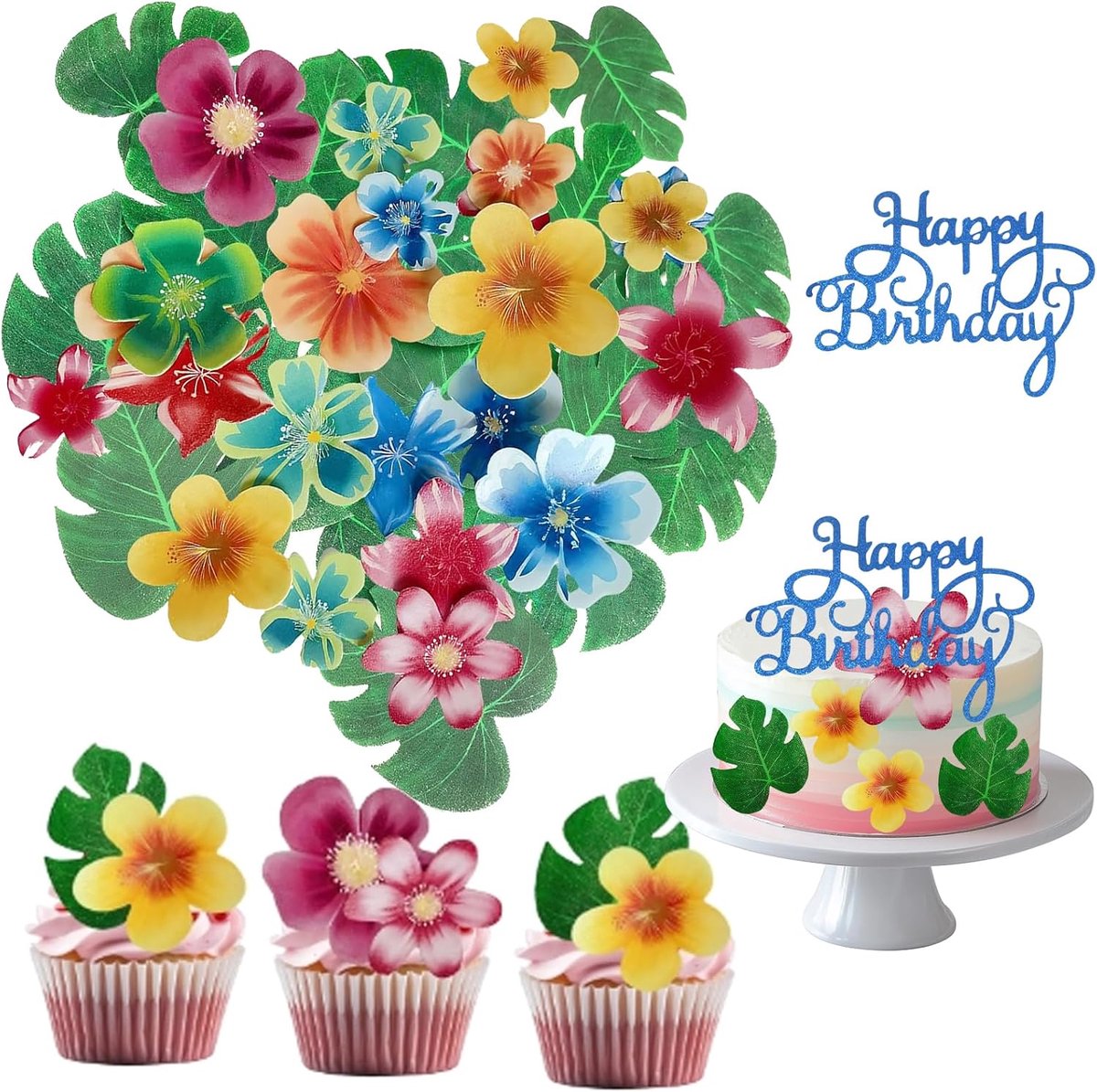 Taartdecoratieset 61 stuks - azijnpapier - bloemen en bomen - perfect voor verjaardagen - ShopVlot