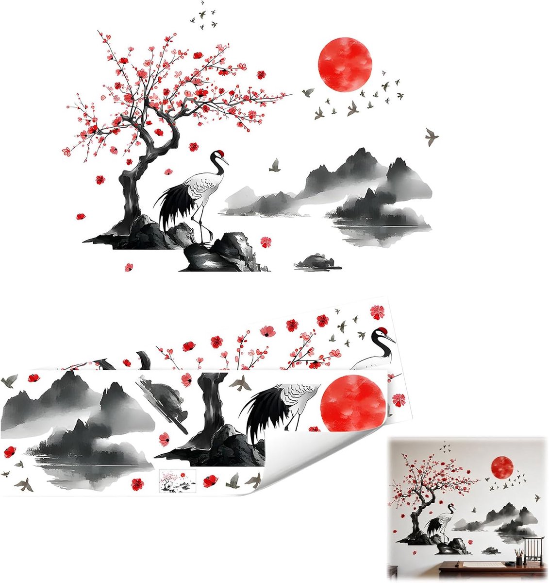 Muursticker bloemen boom tak - pvc-materiaal - heldere kleuren - perfecte wanddecoratie voor huis - ShopVlot