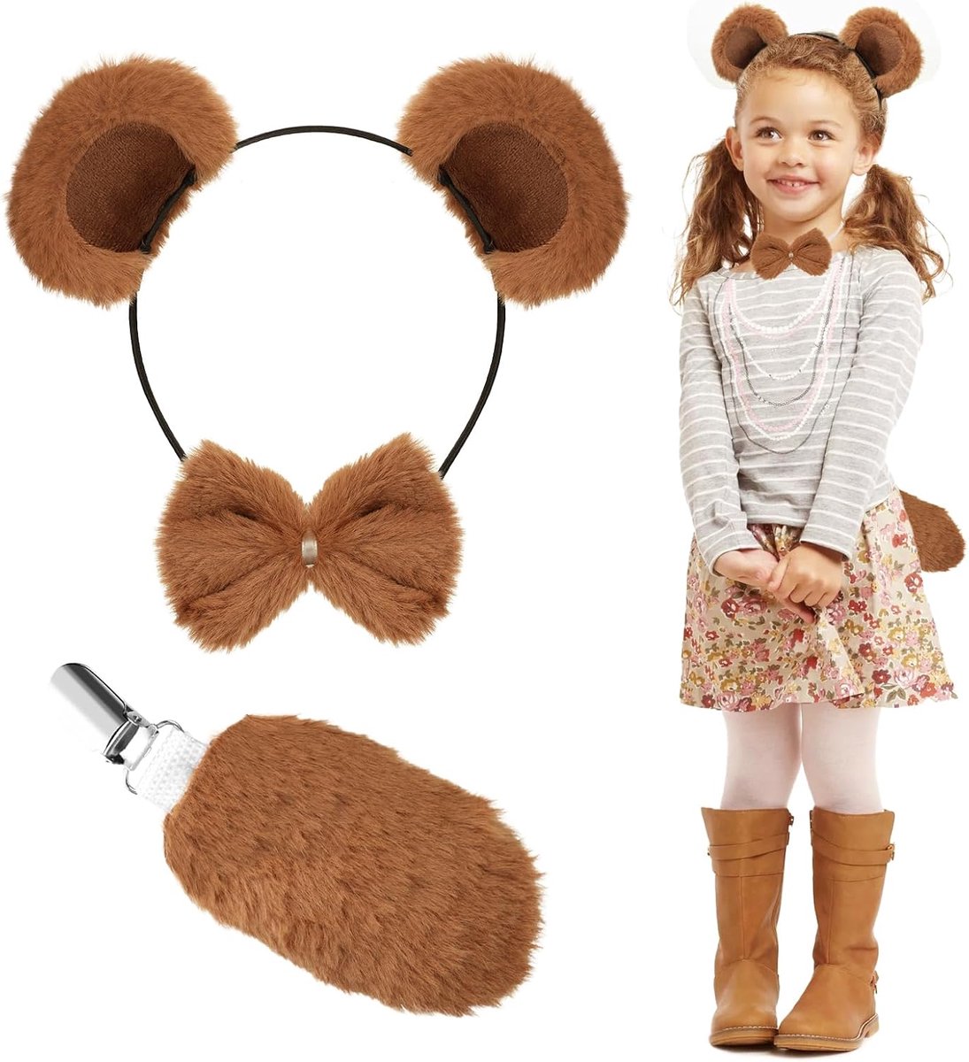 Dierenkostuum set - Bruine berenoren en staart - Hoofdband en staart set - Perfect voor feestjes - ShopVlot
