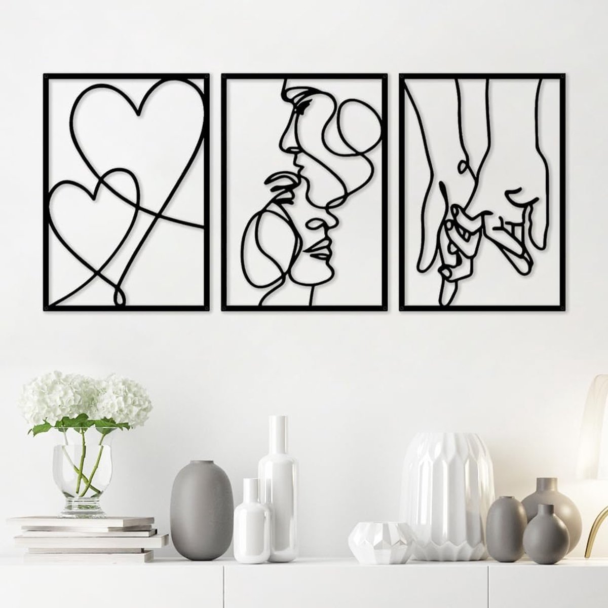 Wanddecoratie metaal 3-delig - Minimalistisch zwart - Moderne abstracte kunst - Perfect voor woonkamer of slaapkamer - ShopVlot