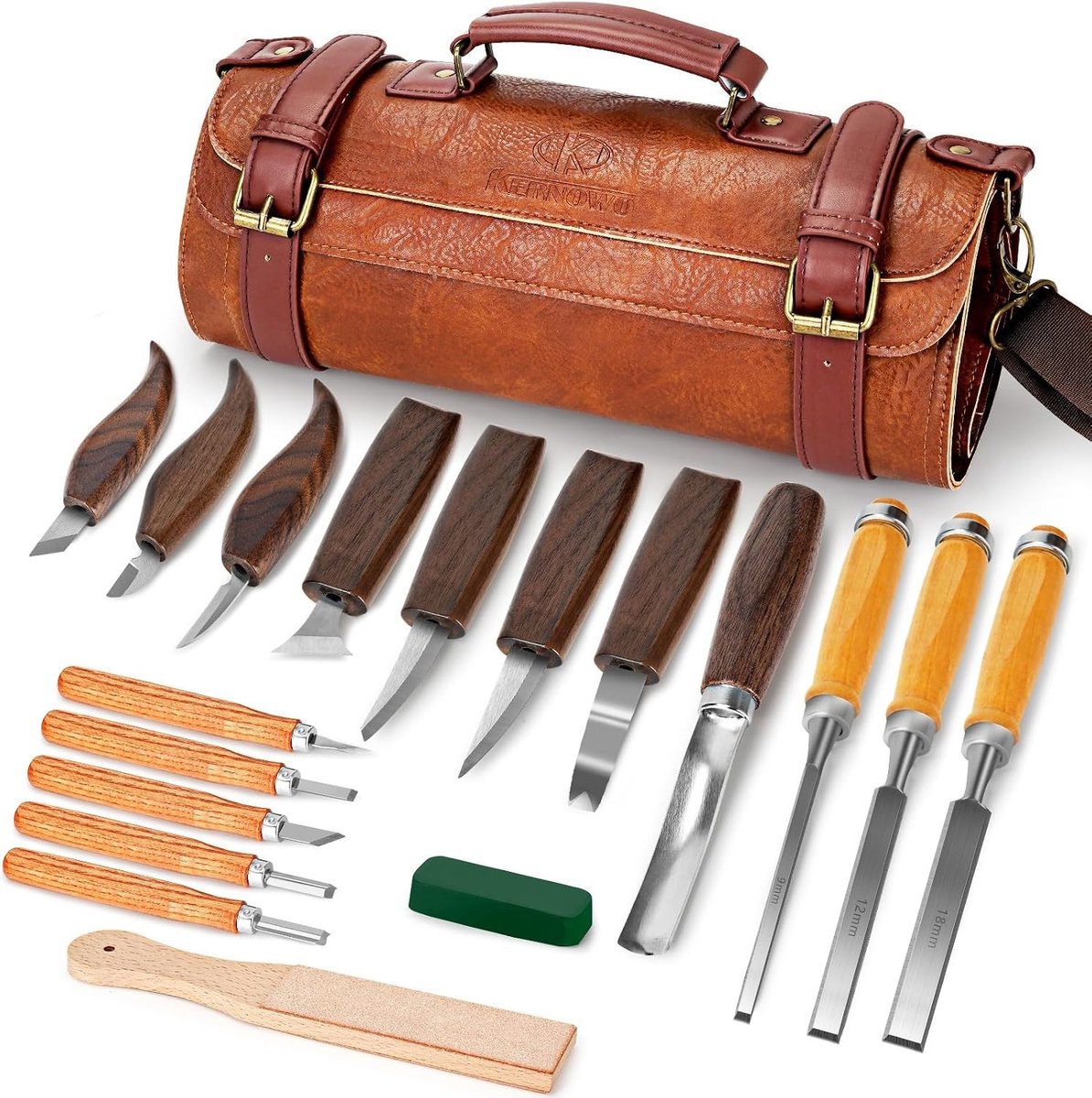 Houtsnijgereedschapset - 20-delige set - Inclusief PU-opbergtas - Voor hobbyisten en professionals