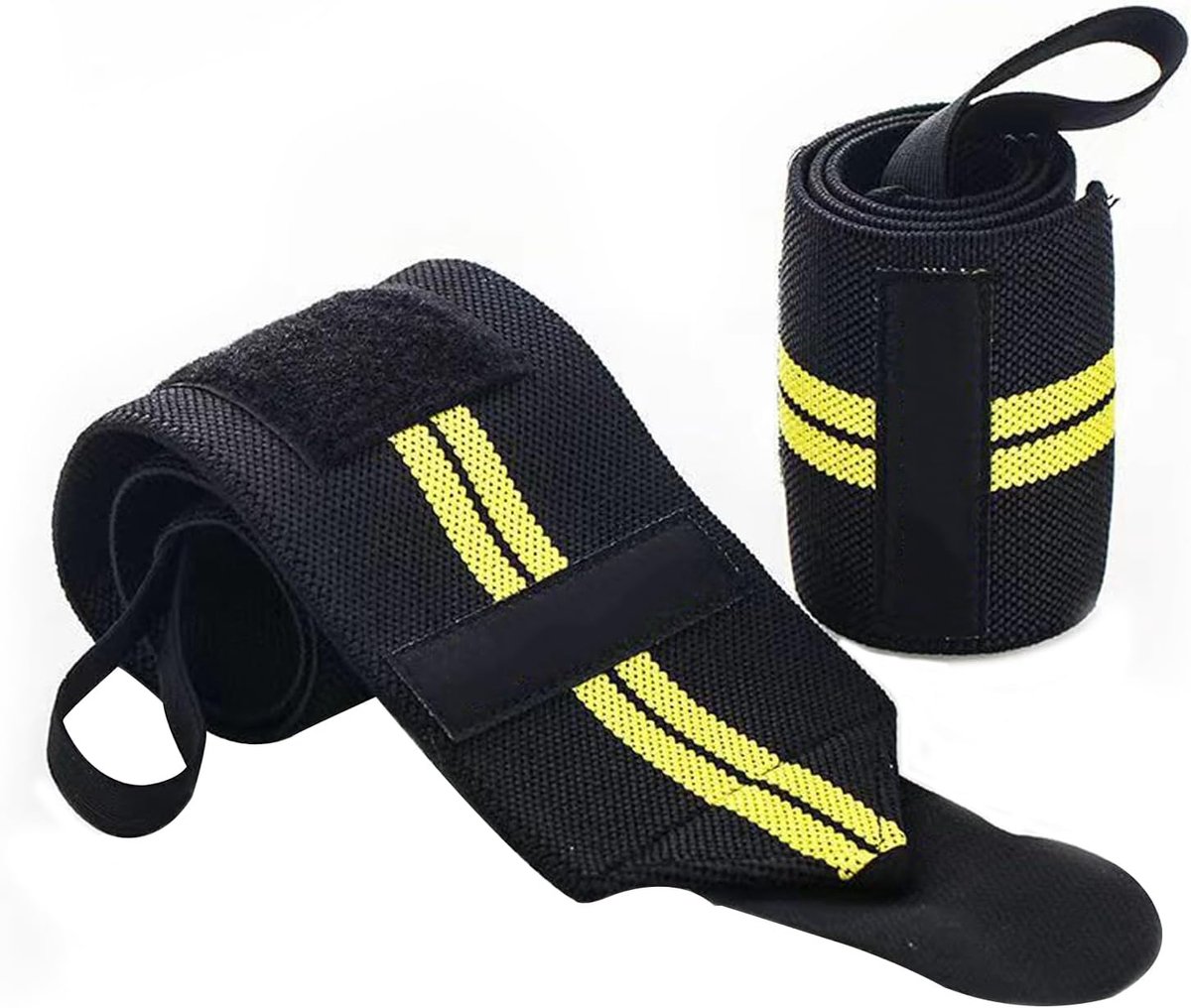 Lifting Straps voor Krachttraining - Professioneel met Metalen Bouten - Geel Gestreept - Perfecte Grip voor Deadlifts - ShopVlot