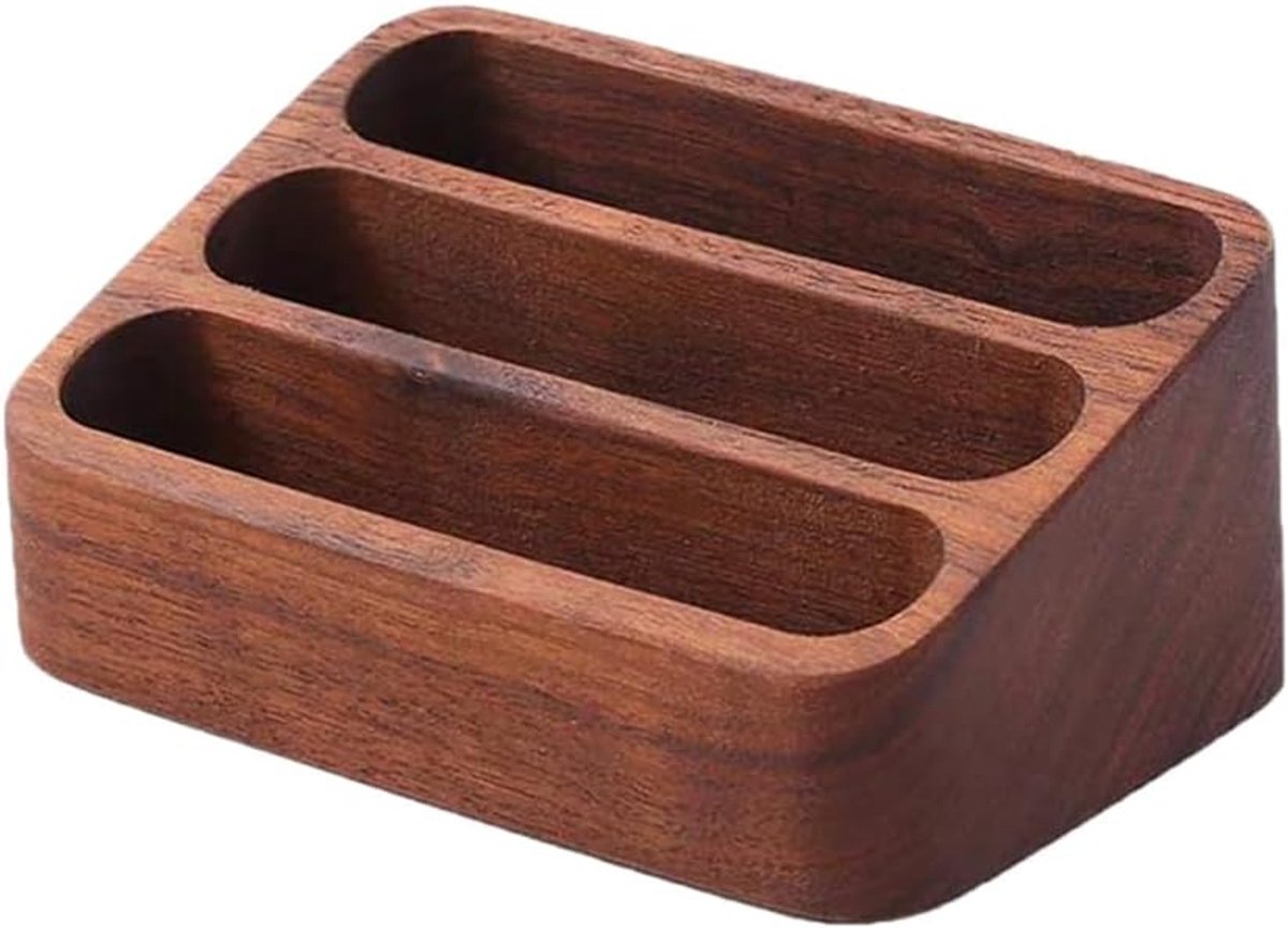 Visitekaartjeshouder 3-laags - natuurlijk walnoot hout - minimalistisch ontwerp - perfect voor kantoor - ShopVlot