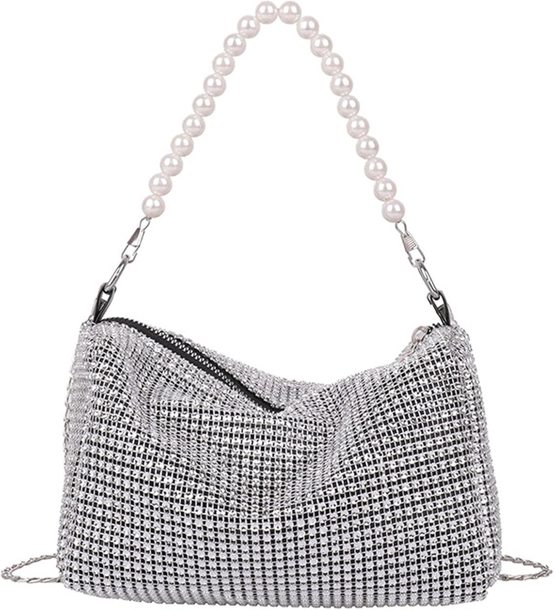 Dames Clutch Glitter - Zilver - Afneembare Schouderband - Perfect voor Bruiloft - ShopVlot