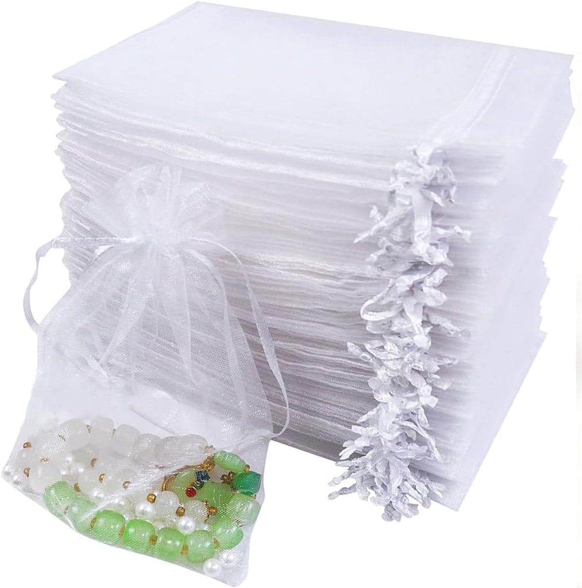 Organza zakjes 10x15 cm - witte transparante stof - met trekkoord - ideaal voor bruiloften - ShopVlot