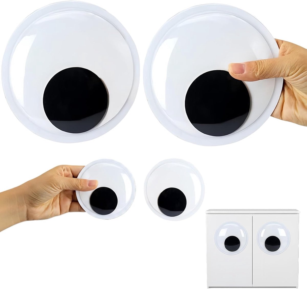 Grote wiebelogen zelfklevend - 15cm en 6cm - zwart-wit plastic stickers - perfect voor creatieve knutsels - ShopVlot