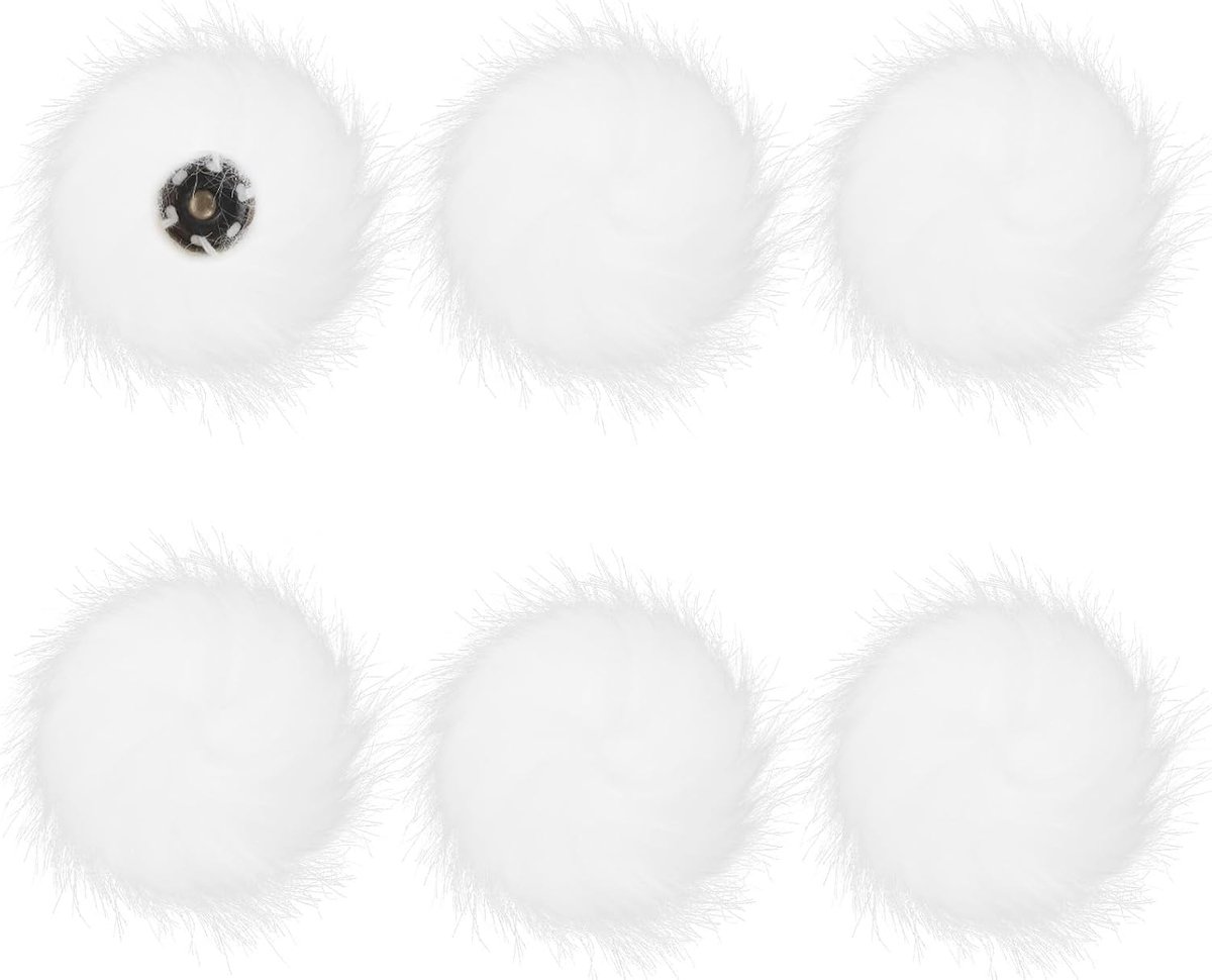 Faux fur pom poms 10 cm - set van 6 - wit - ideaal voor het versieren van accessoires - ShopVlot