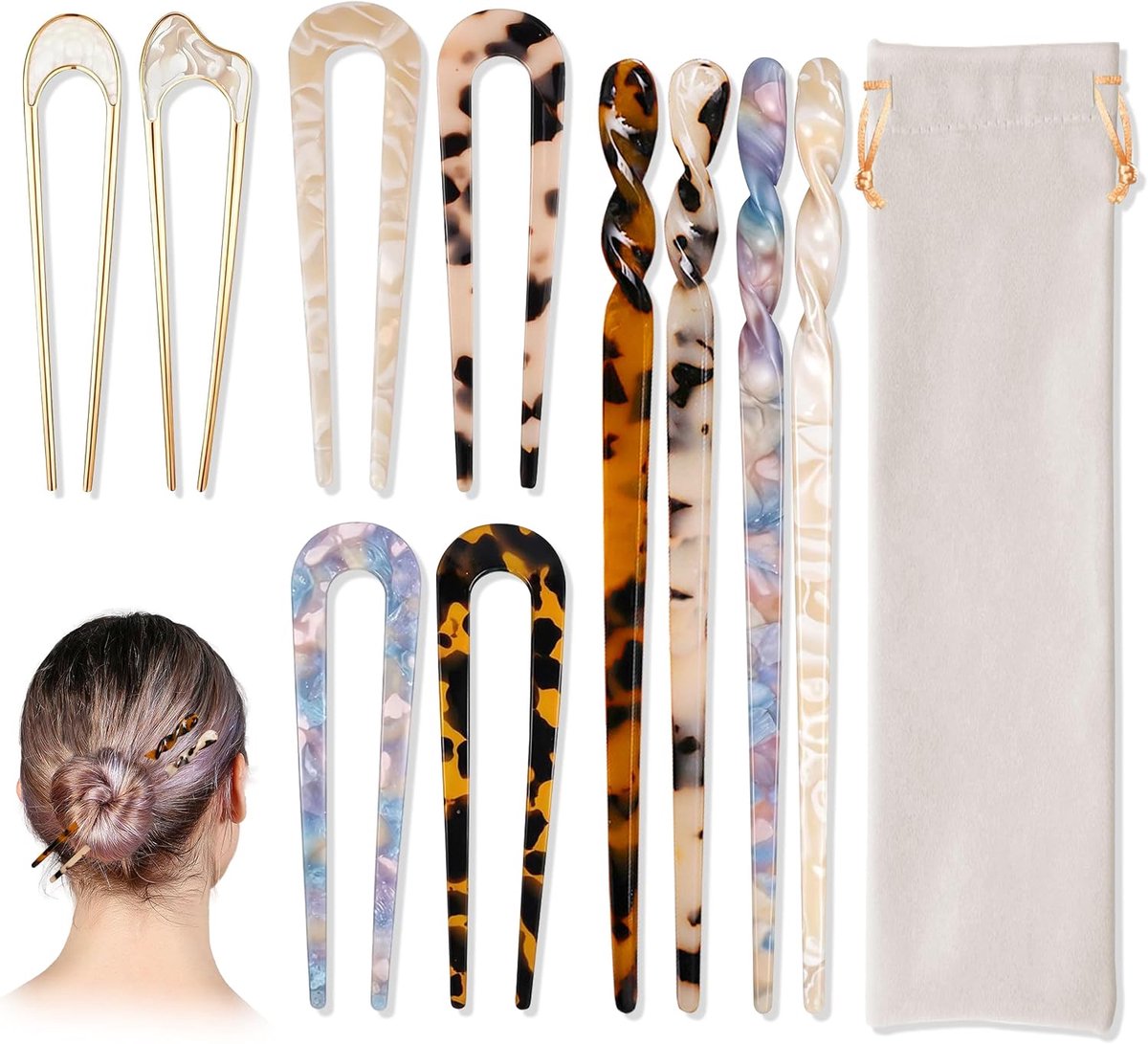 Haarstokjes 10 Stuks - Acetaat - Elegante Tortoise Haring - Perfect voor Haarstyling - ShopVlot