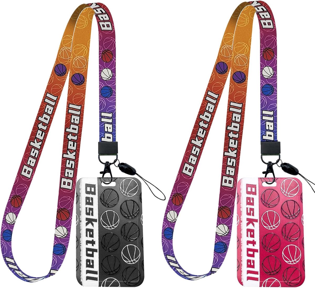 Lanyards met Kaarthouder - 2 Stuks Basketball Patroon - Stijlvolle Kleurcombinatie - Perfect voor Basketball Fans - ShopVlot