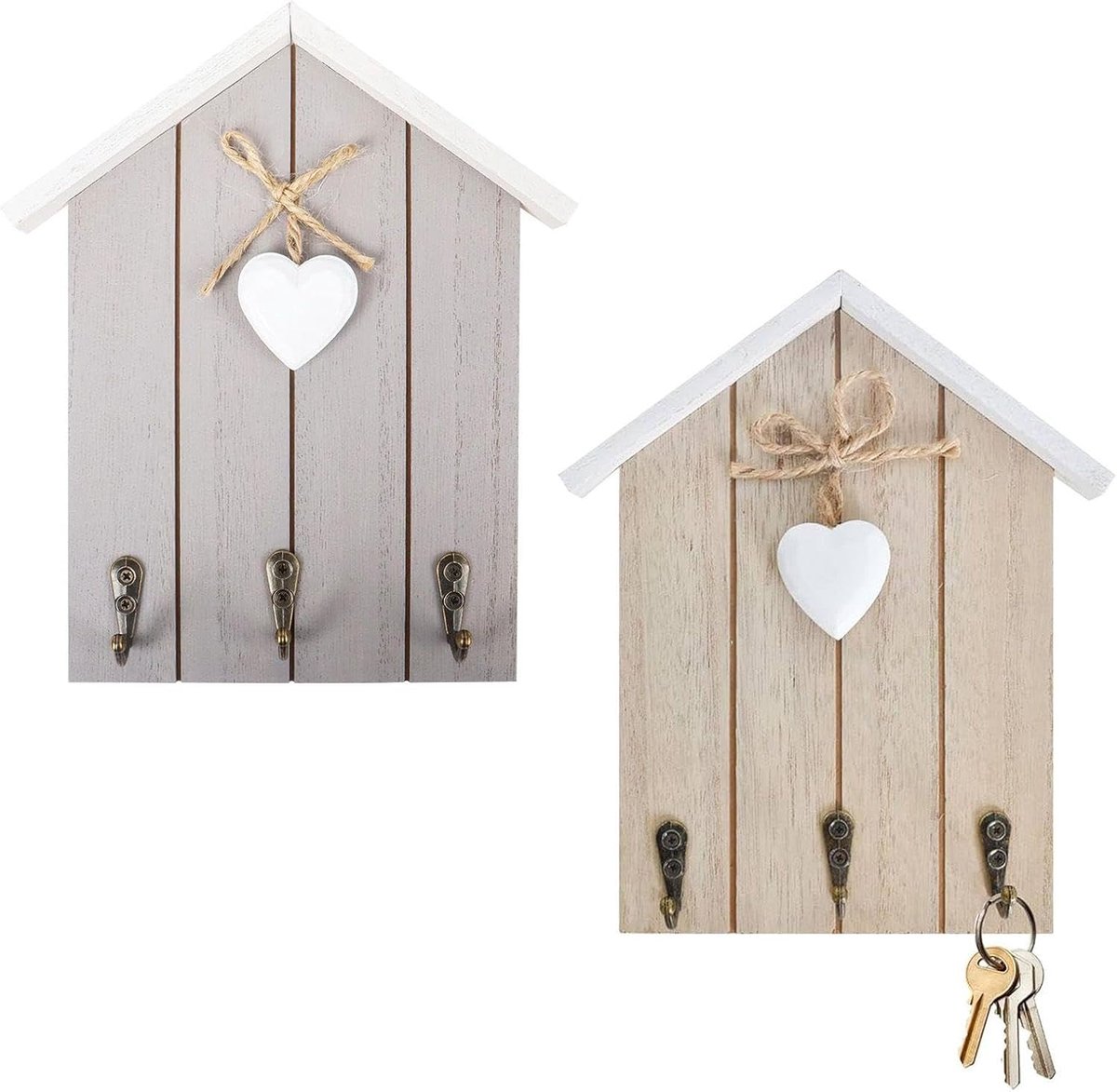Haken - Houten huisvormige haken - 2 stuks - Multifunctioneel voor sleutels - ShopVlot