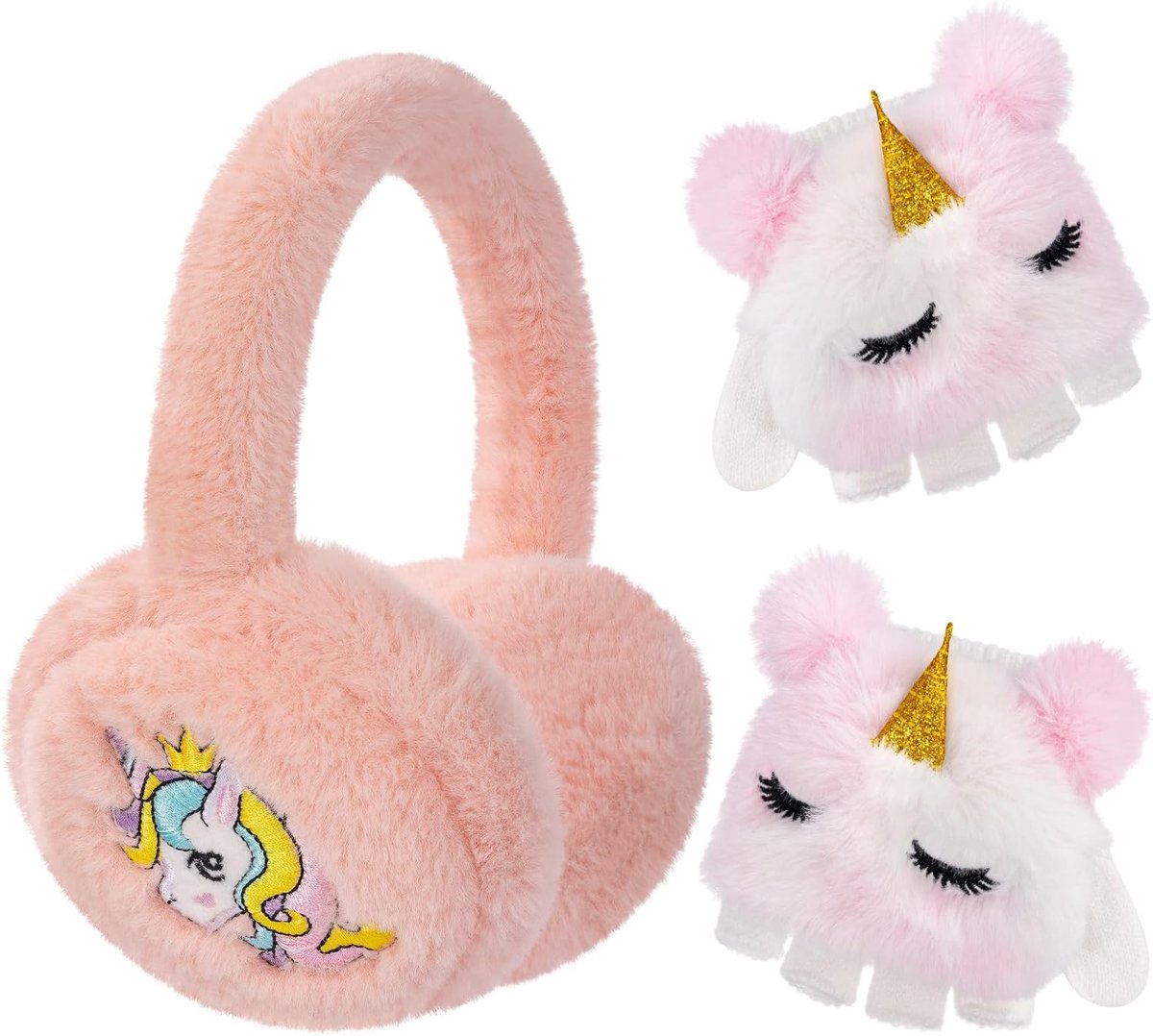 Oorkappen Handschoenen Set voor Meisjes - Schattige Cartoon - Pluche - Houdt warm tijdens buitenactiviteiten - ShopVlot