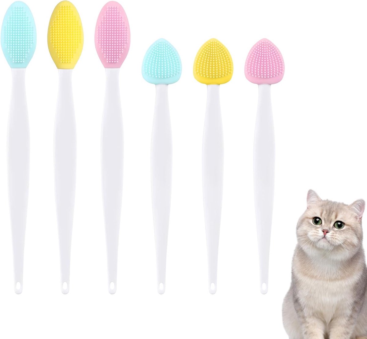 Kattenborstelset 6 stuks - dubbelzijdig siliconen - exfoliërende borstel - voor kattenacne behandeling - ShopVlot