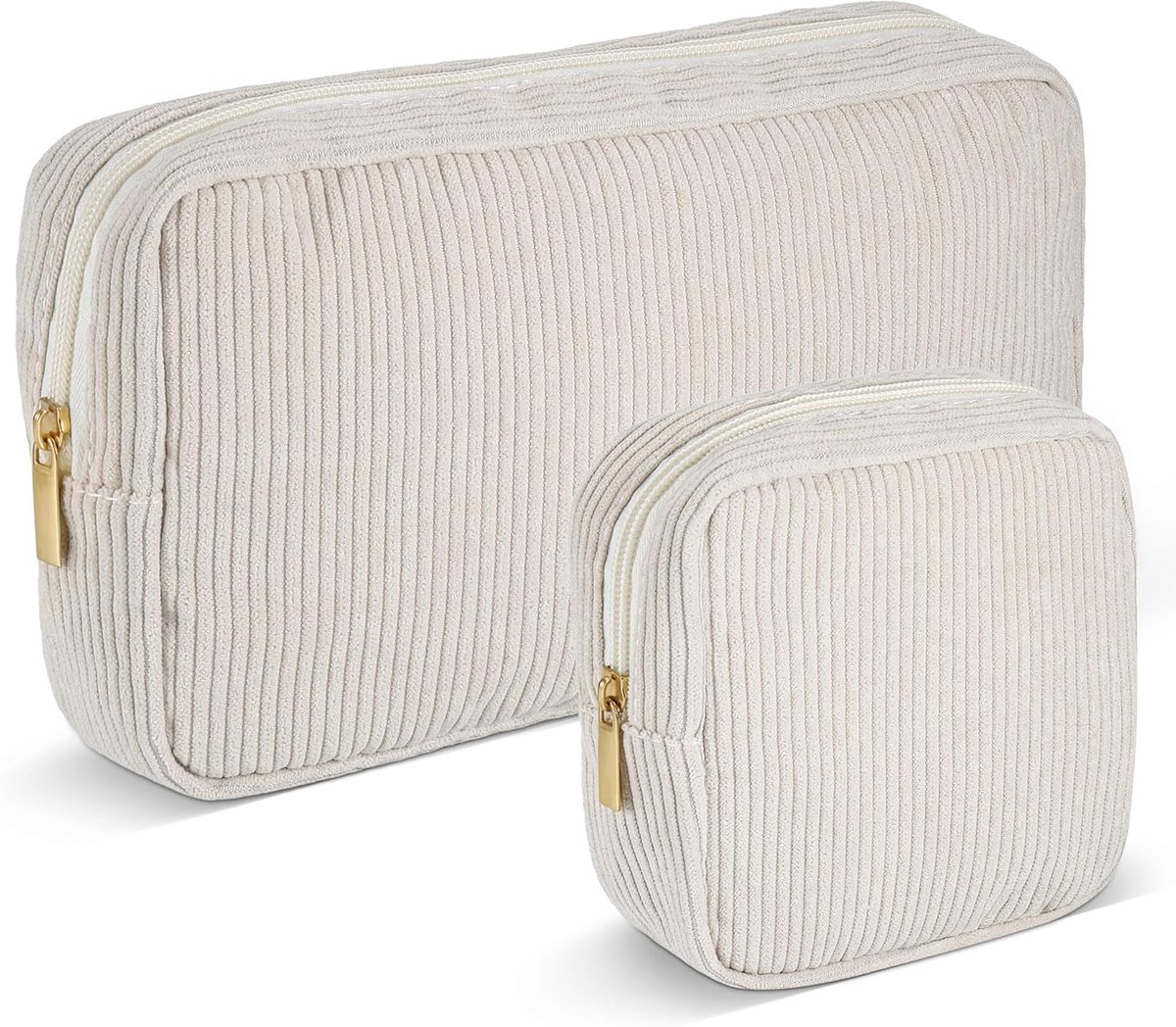 Make-up tas 2 stuks - corduroy stof - modern design - ideaal voor onderweg - ShopVlot