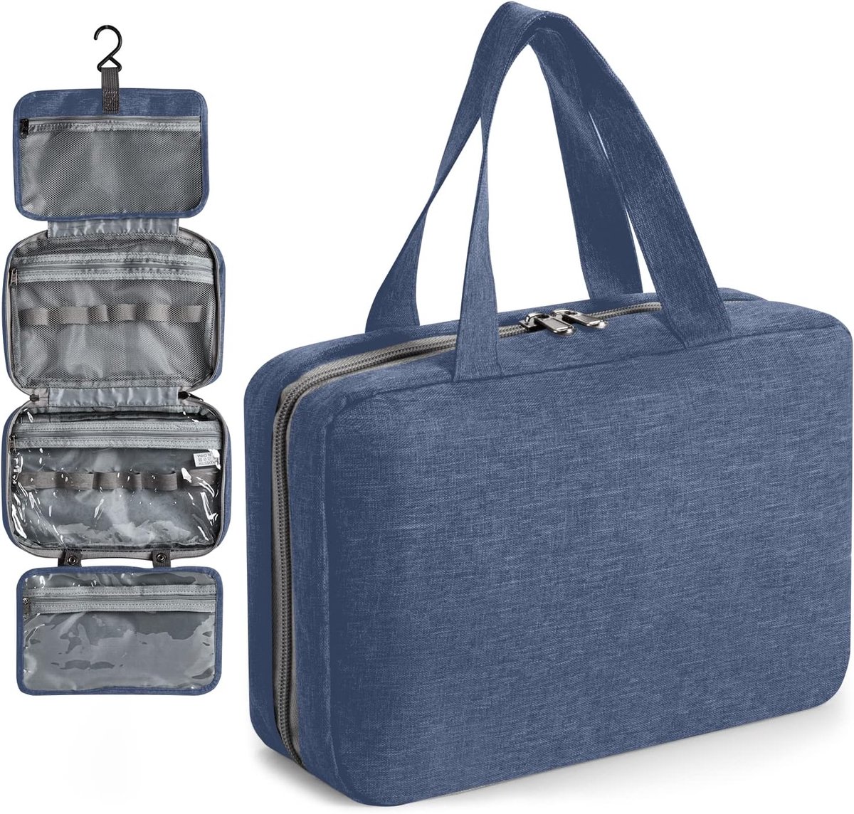 Toilettas cosmetische zak - donkerblauw oxford doek - draagbaar en praktisch - perfect voor make-up opslag - ShopVlot