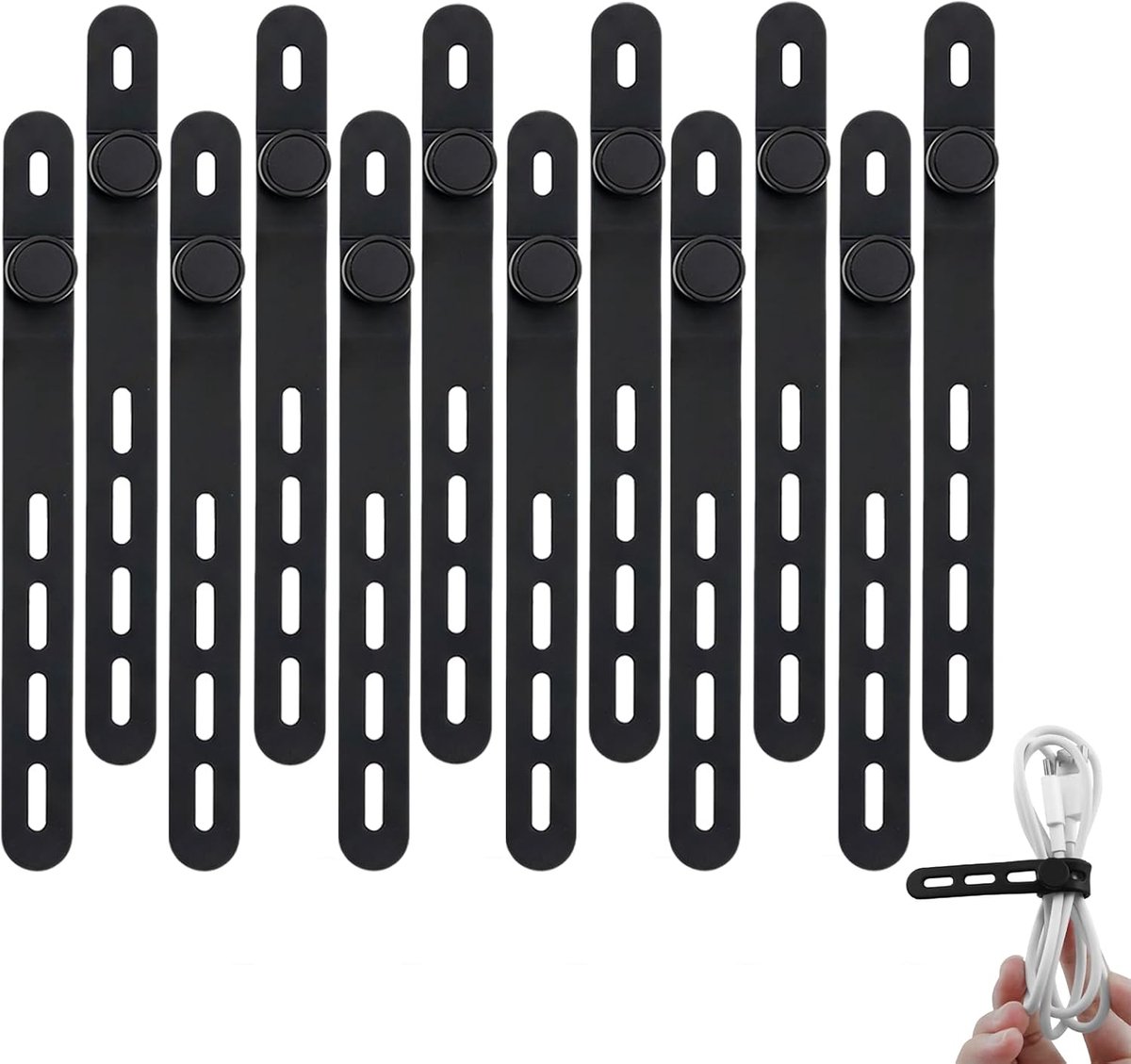 Siliconen kabelbinders 12 stuks - verstelbaar - herbruikbaar - ideale kabelorganisatie voor thuis en onderweg - ShopVlot