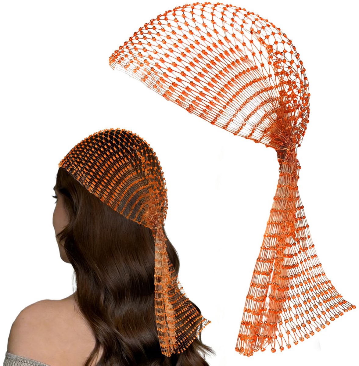 chainmail mesh haarjuweel dames - 90 cm elastisch visnet - opengewerkt ontwerp - glamoureuze uitstraling - ShopVlot