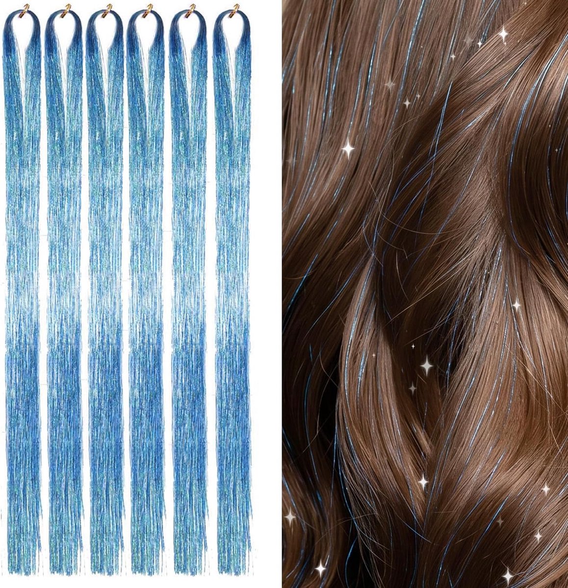 Haar tinsel extensions 48cm - holografische glitter strengen - multicolor synthetische highlights - ShopVlot