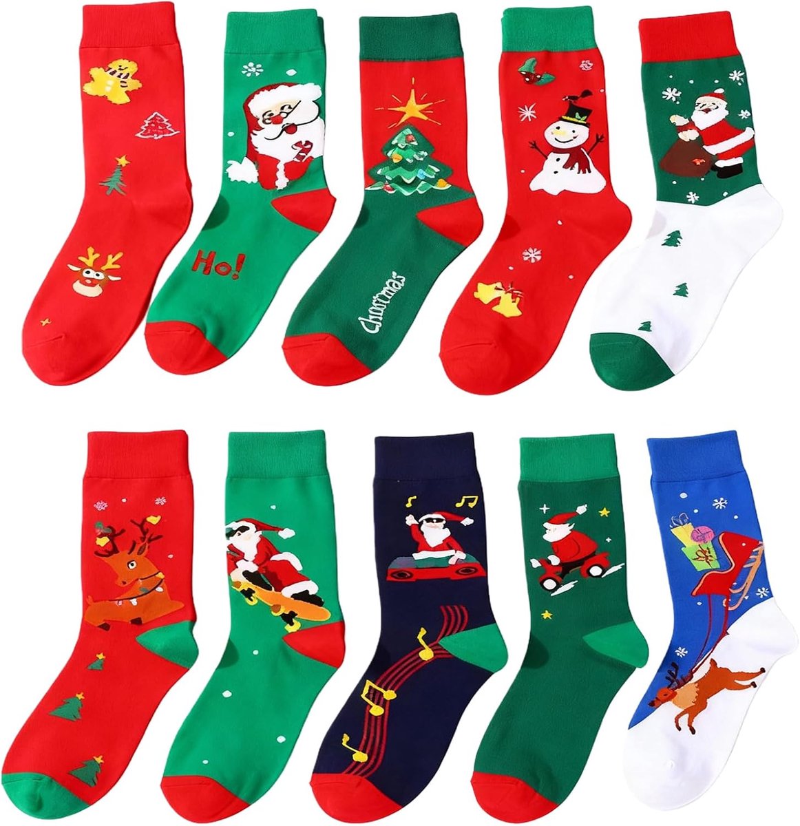 Kerstsokken 10 paar uniseks - ademend en kleurrijk - knuffelsokken voor heren en dames - ShopVlot
