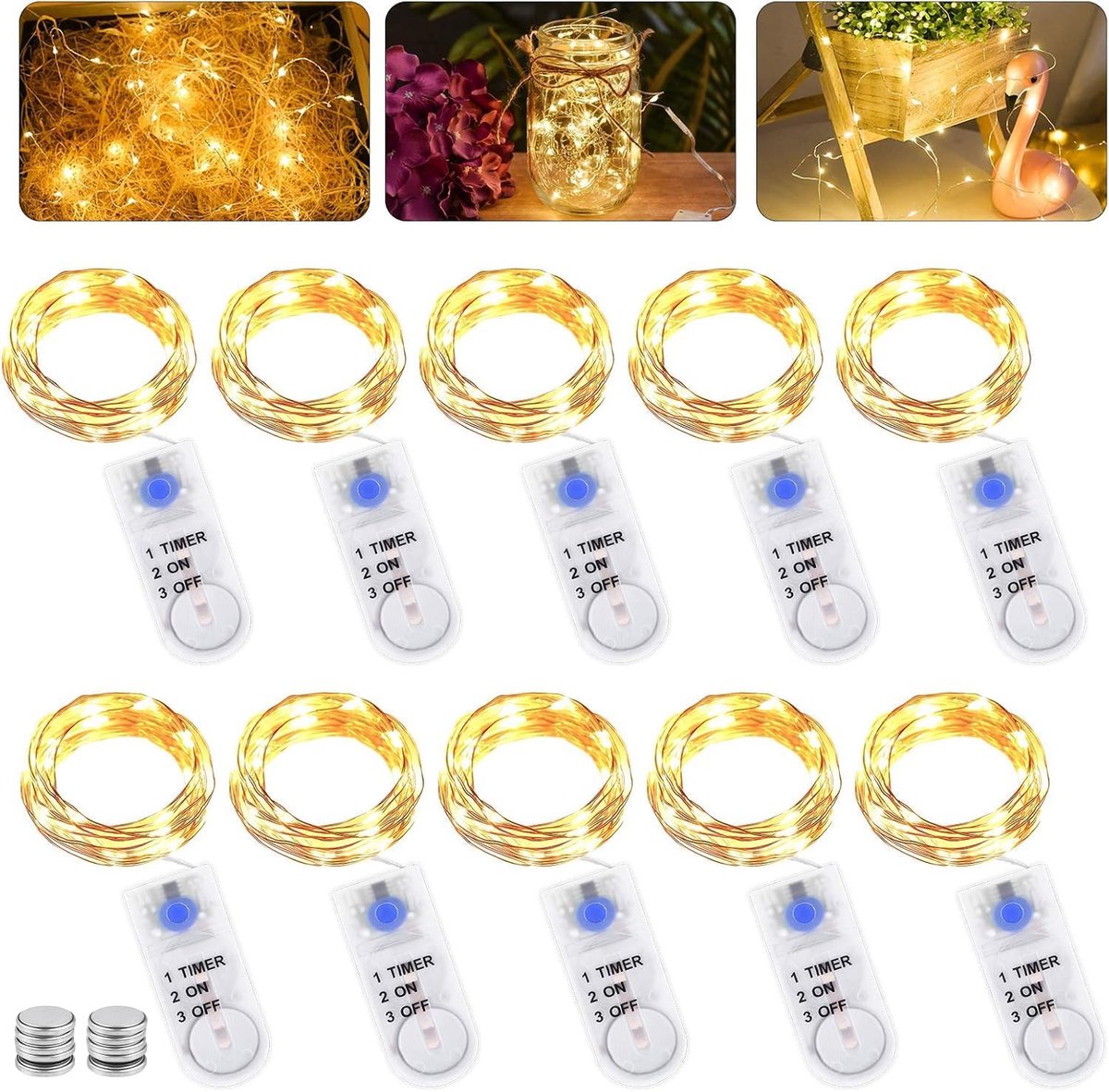 LED fairy lights 2 m - 20 LED micro koperdraad - batterijgevoed - perfect voor feestdecoratie - ShopVlot