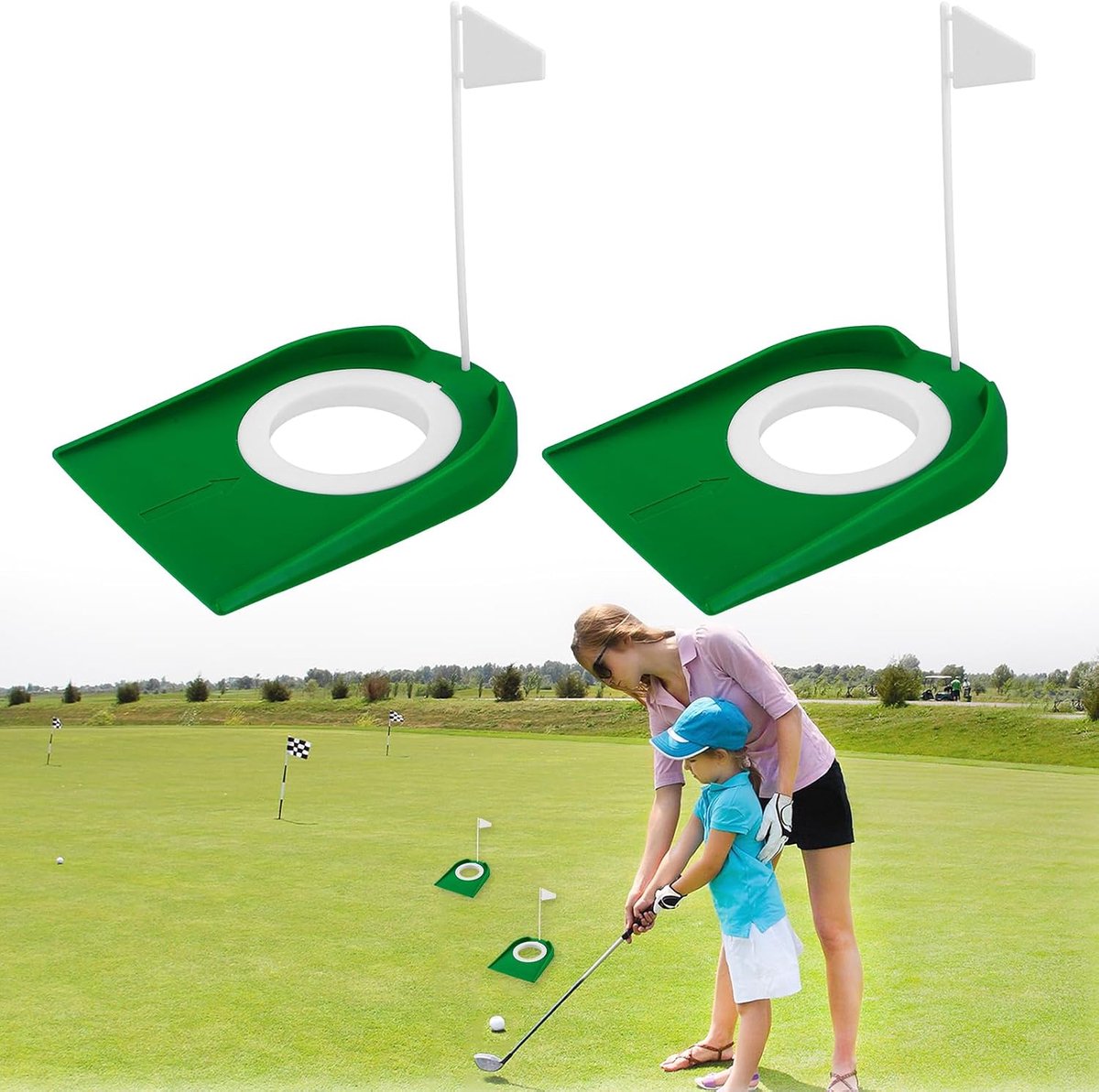 Golf putting cup 2 stuks - met vlag - plastic - ideaal voor binnen en buiten - ShopVlot