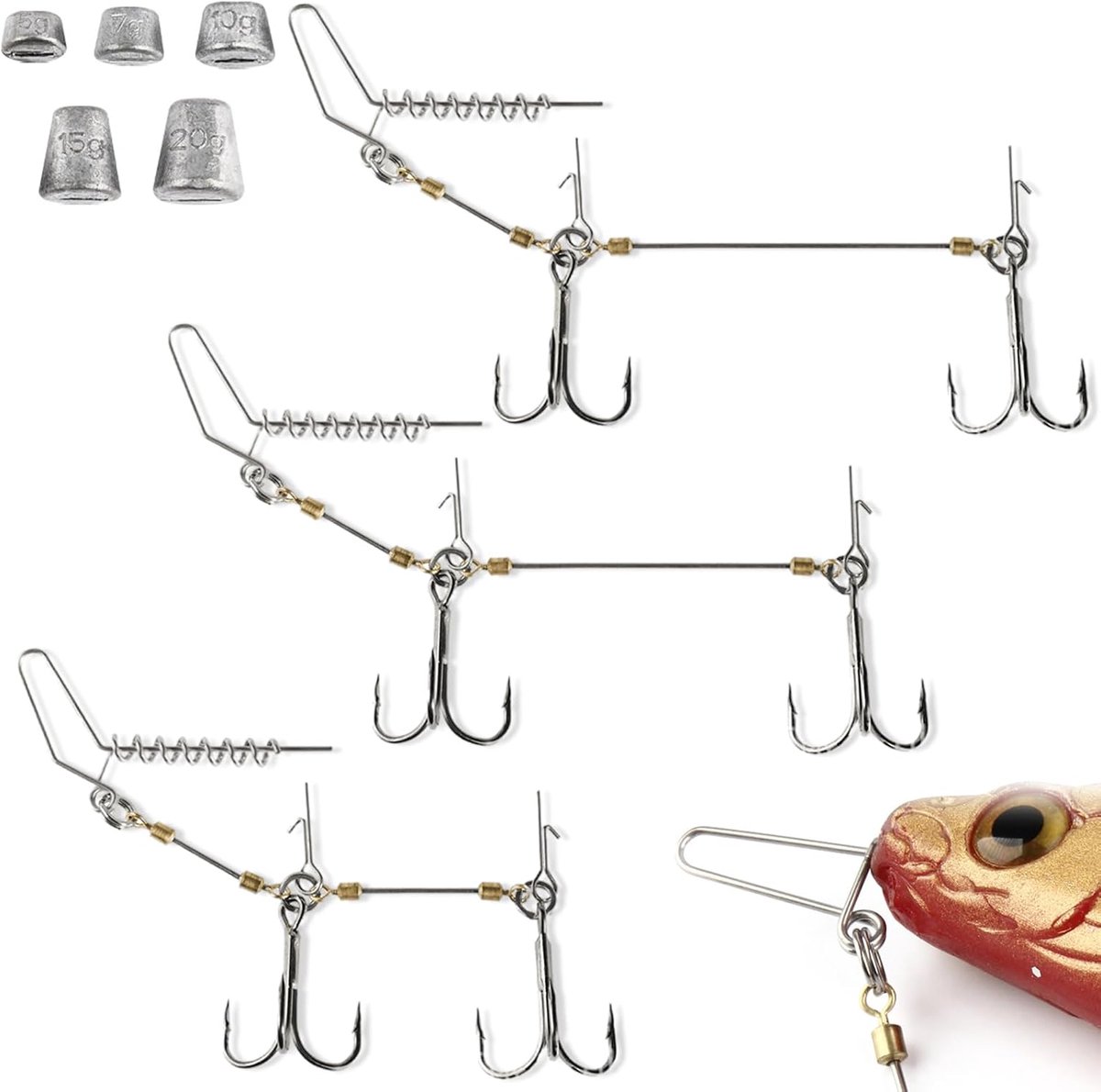 Schroef-in steeksystemen S M L - Set met Stinger haken - Voorgevormd met jigkop - Effectieve presentatie van aas - ShopVlot