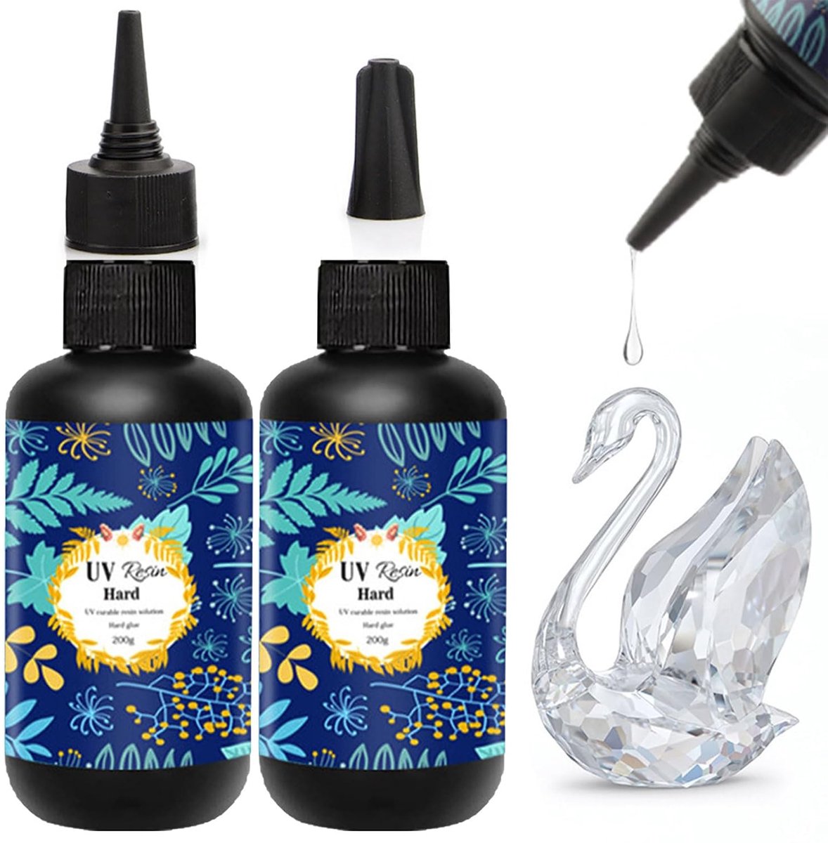 UV Resin, 2 Pieces, 200 ml, Crystal Clear UV Resin, Hard UV Resin, Epoxy Resin, Curing, Crystal Clear Transparent UV - ShopVlot
