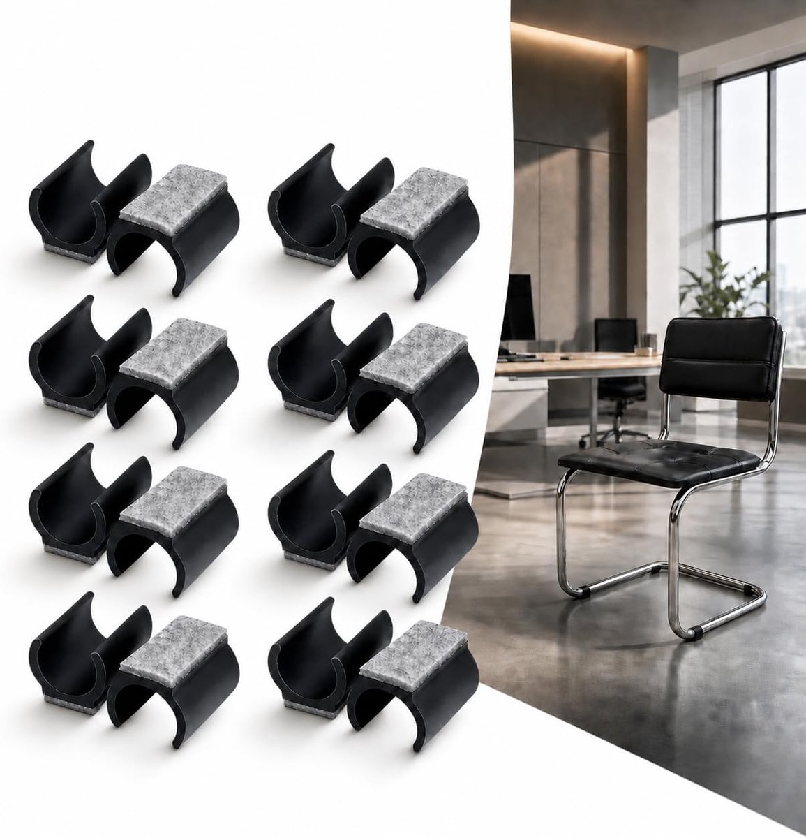 Pack of 16 Seat Glides, Cantilever with Felt, 25 mm Felt Caps for Carriers, U-Shaped Low Noise Protection, Clamp Scale - ShopVlot