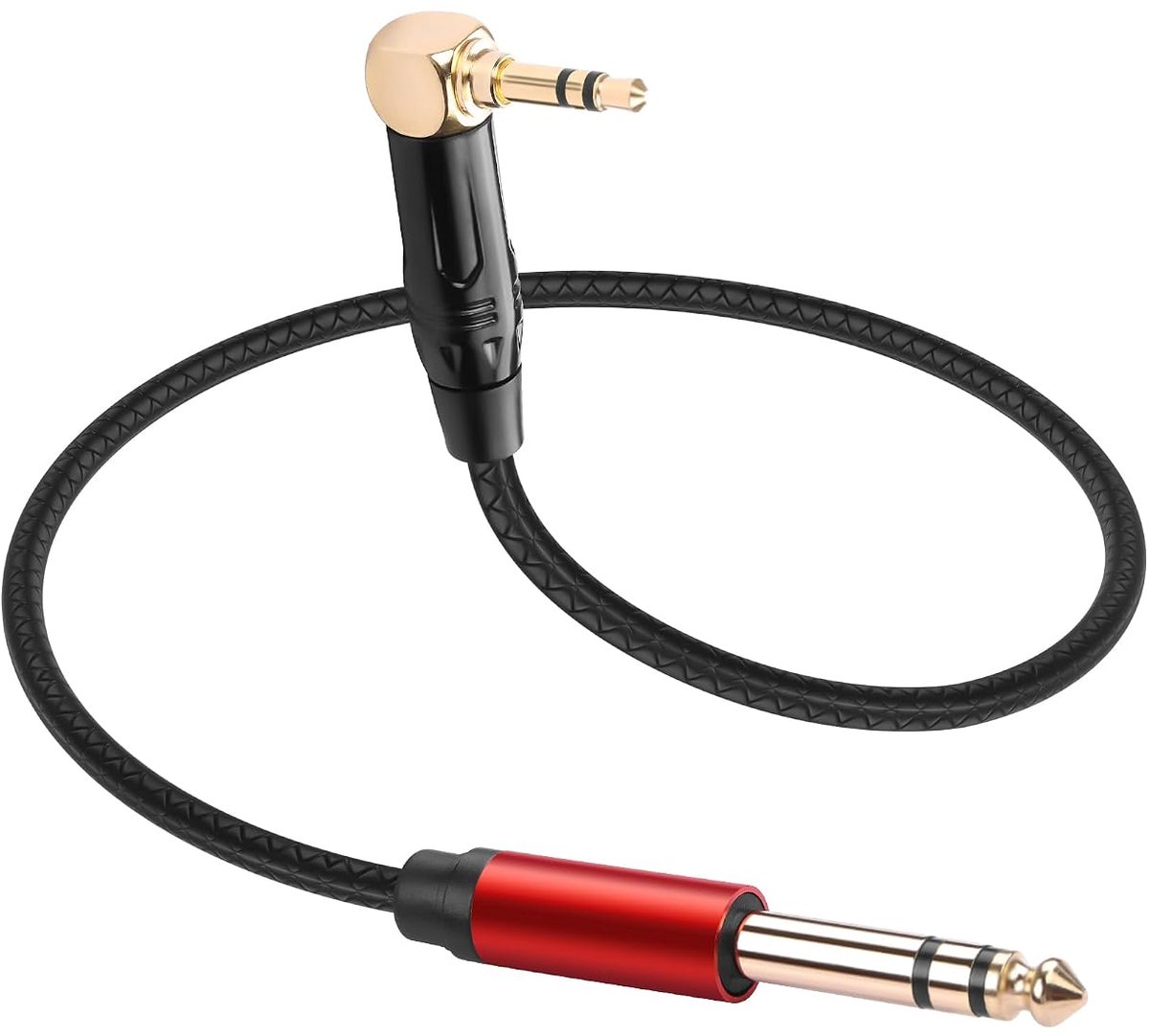 CERRXIAN 3,5 mm TRS stereo hoekstekker op 6,35 mm TRS stereo-stekker audiokabel, 0,3 m kabel met lederlook, korte - ShopVlot