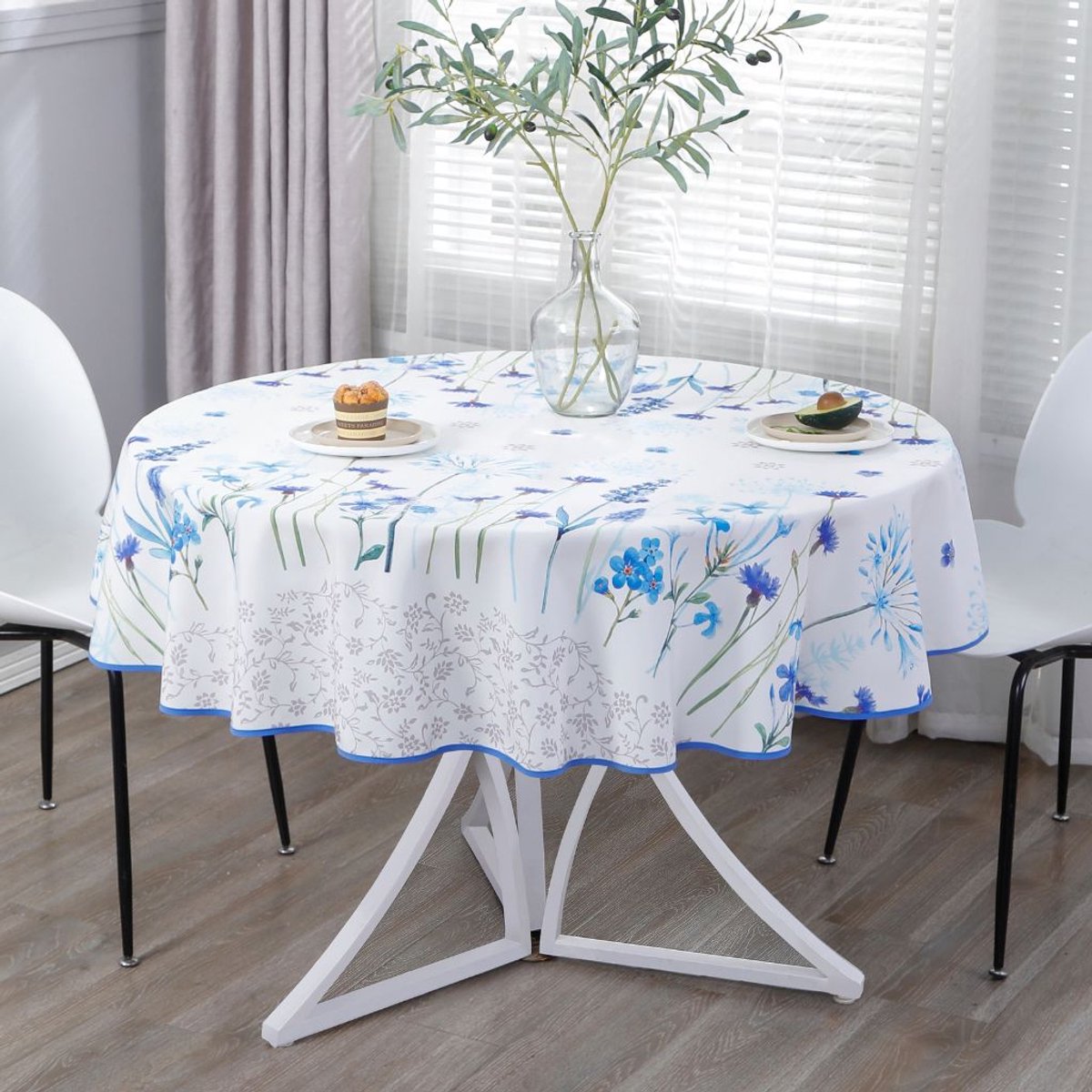 Rond Tafelkleed Bloemenveld Azuur 160cm - Tafellaken Polyester - Vocht- en vuilafstotend
