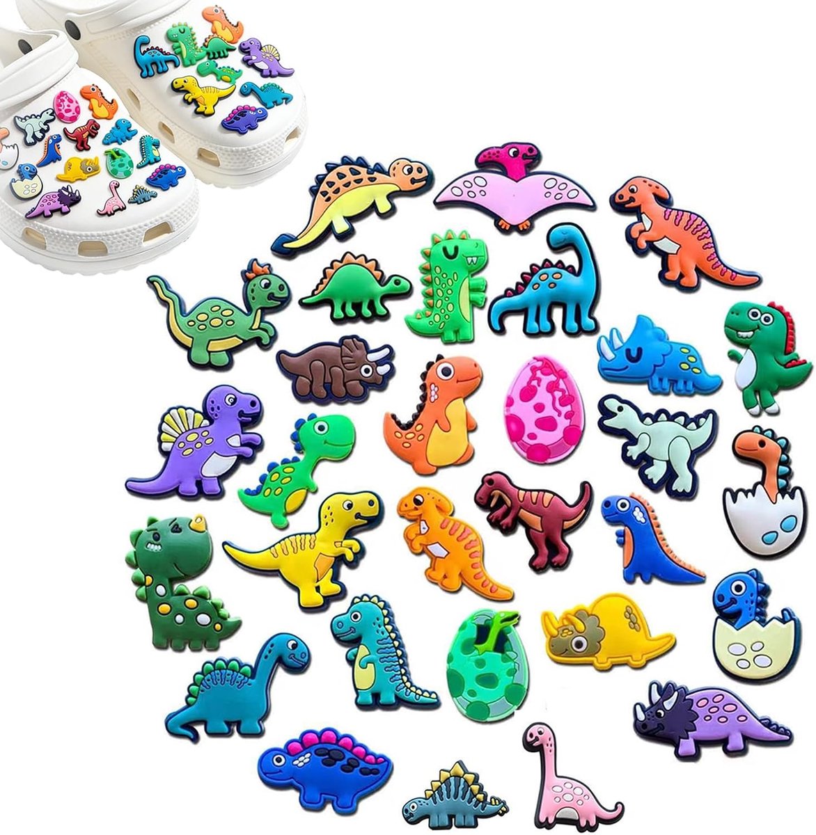 30pcs Dinosaur Shoe Plugs, Shoe Charms, Cartoon Shoe Decoration, Caricature Shoe Plugs, Shoe Lighter Decoration - ShopVlot