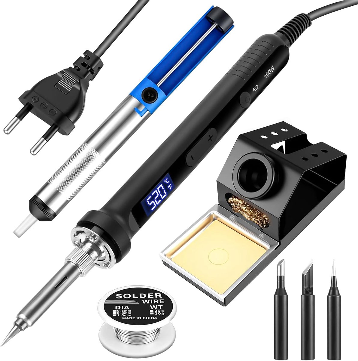 Soldering iron 100 W soldering set with digital display, fast heating 30 seconds, precise control 180 °C - ShopVlot