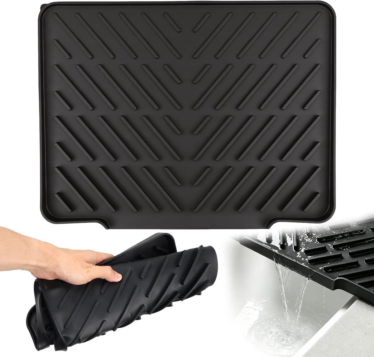 Siliconen afdruipmat, antislip siliconen afdruipmat, hittebestendig, met snelle afvoer en ophanggat, opvouwbare - ShopVlot