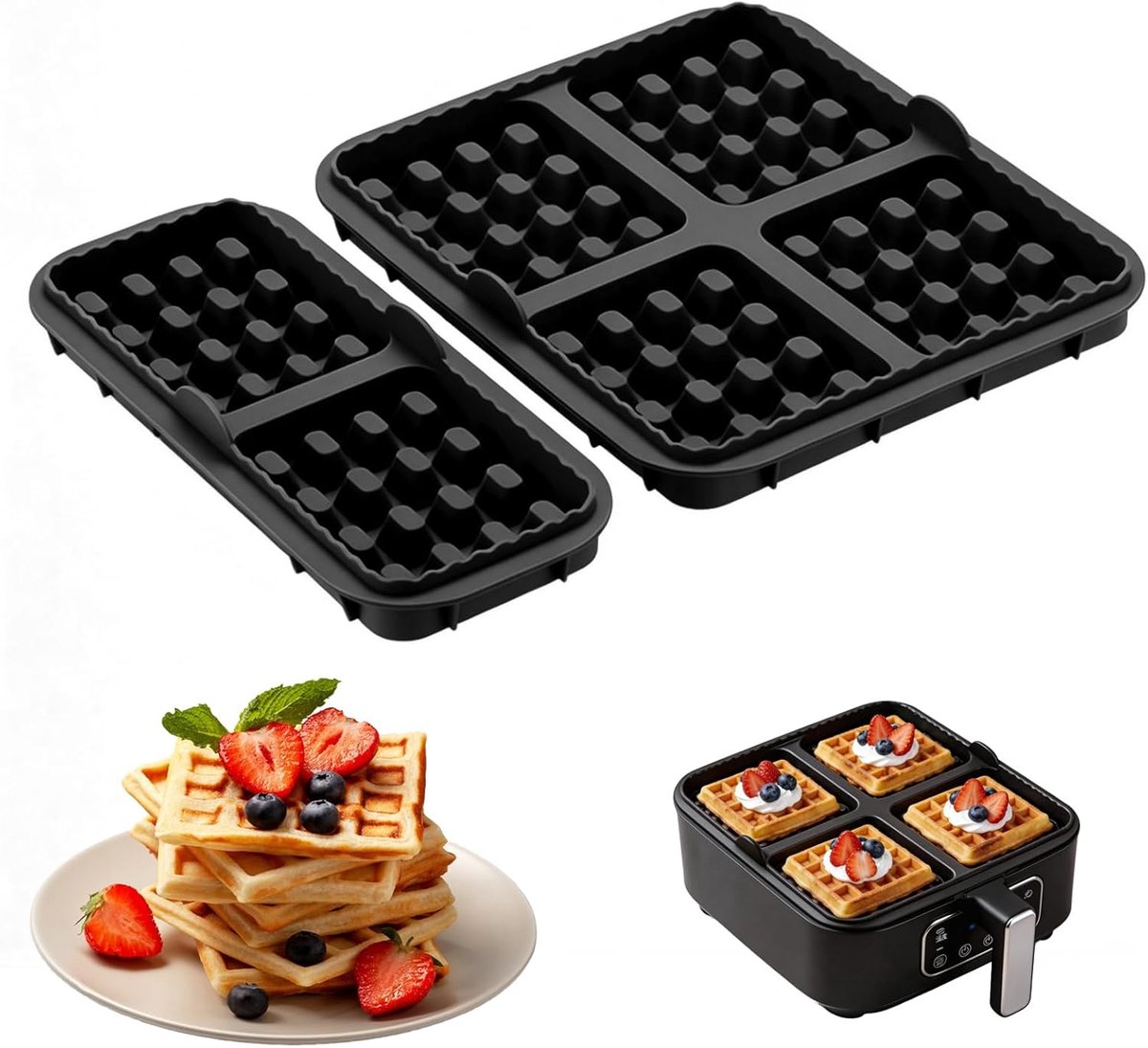 2pcs Silicone Waffle Moulds, Waffle Plates, Air Fryer Accessories (Black) - ShopVlot
