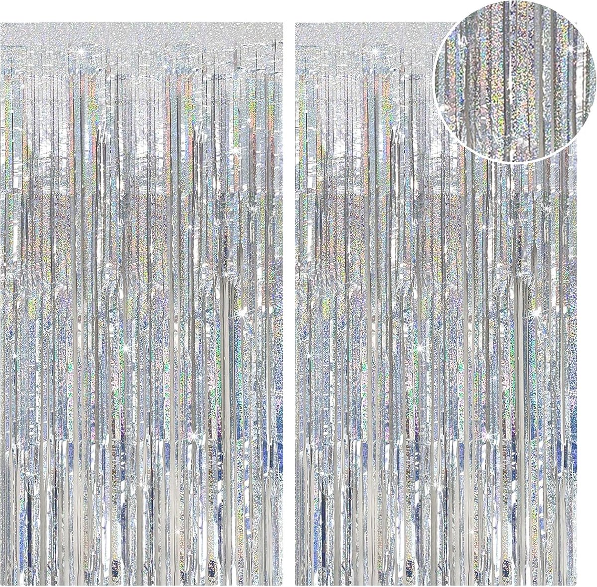2 Fringe Curtains, 1x2m Metallic Curtains for Parties, Glitter Curtains for Baby Shower, Photo Backdrop for Birthday - ShopVlot