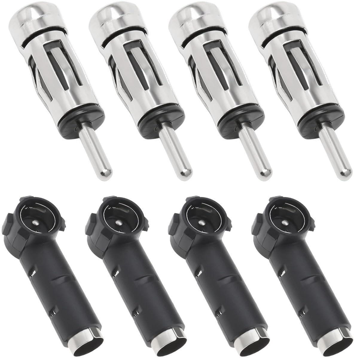 4pcs Car Antenna Adapters (Silver) + 4pcs Car Antenna Jack (Black) ISO Bus to DIN Radio Plug Socket Main Unit Stereo - ShopVlot