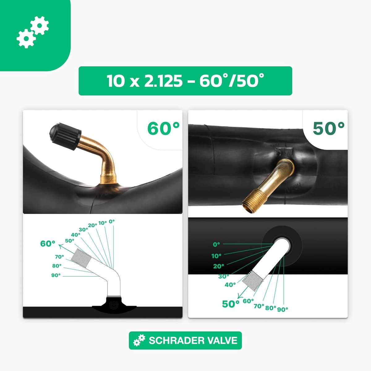 MOOVMOOV Inner Tube 10 x 2 cm with 60°/50° Angled Valve – 2 Units for Electric Scooter, Hoverboard, Bicycle 10 Inches - ShopVlot