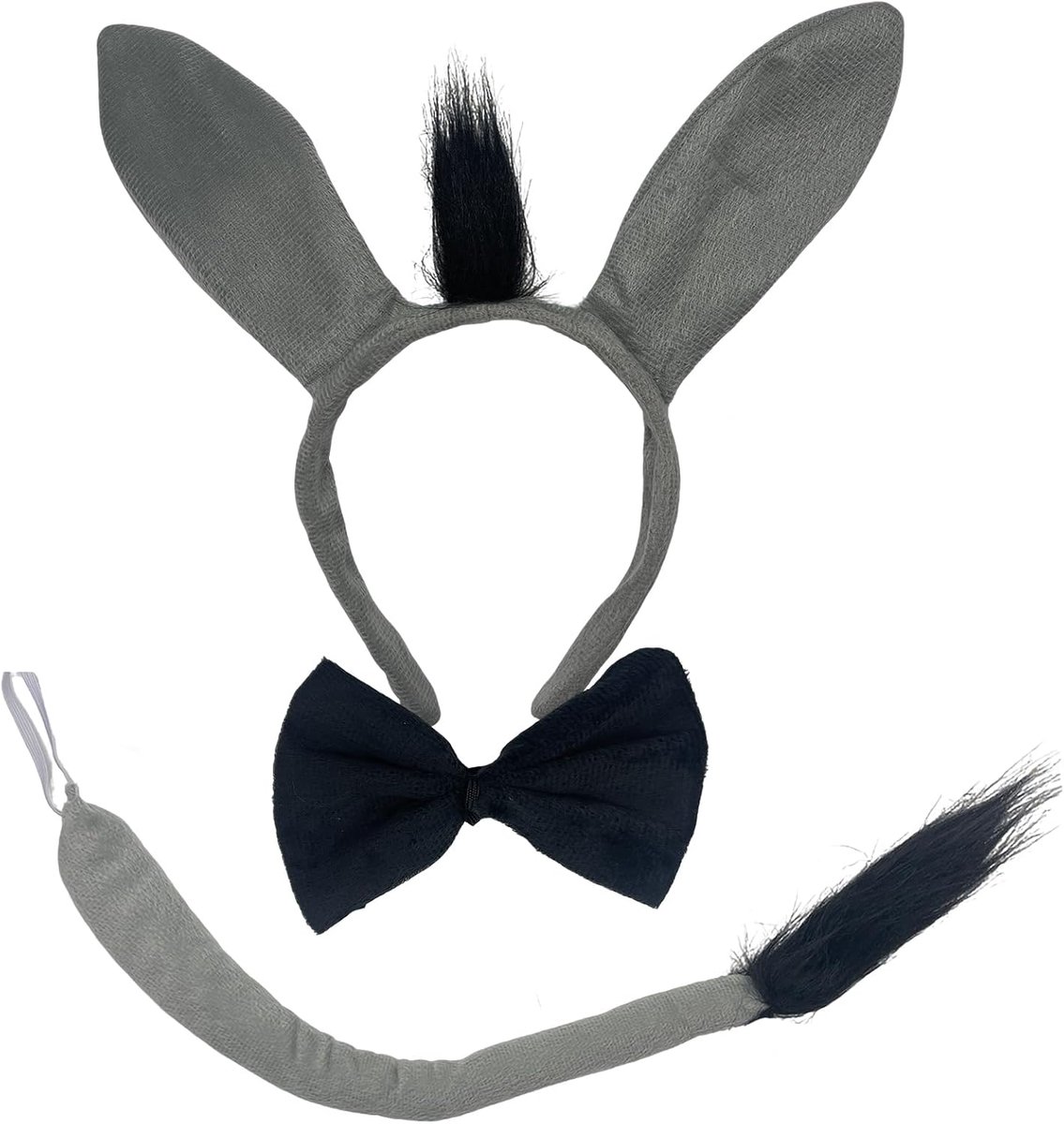 3-Piece Donkey Costume Set, Donkey Ears, Hair Band with Tail and Bow Tie, Animal Fancy Dress Outfit for Children and - ShopVlot